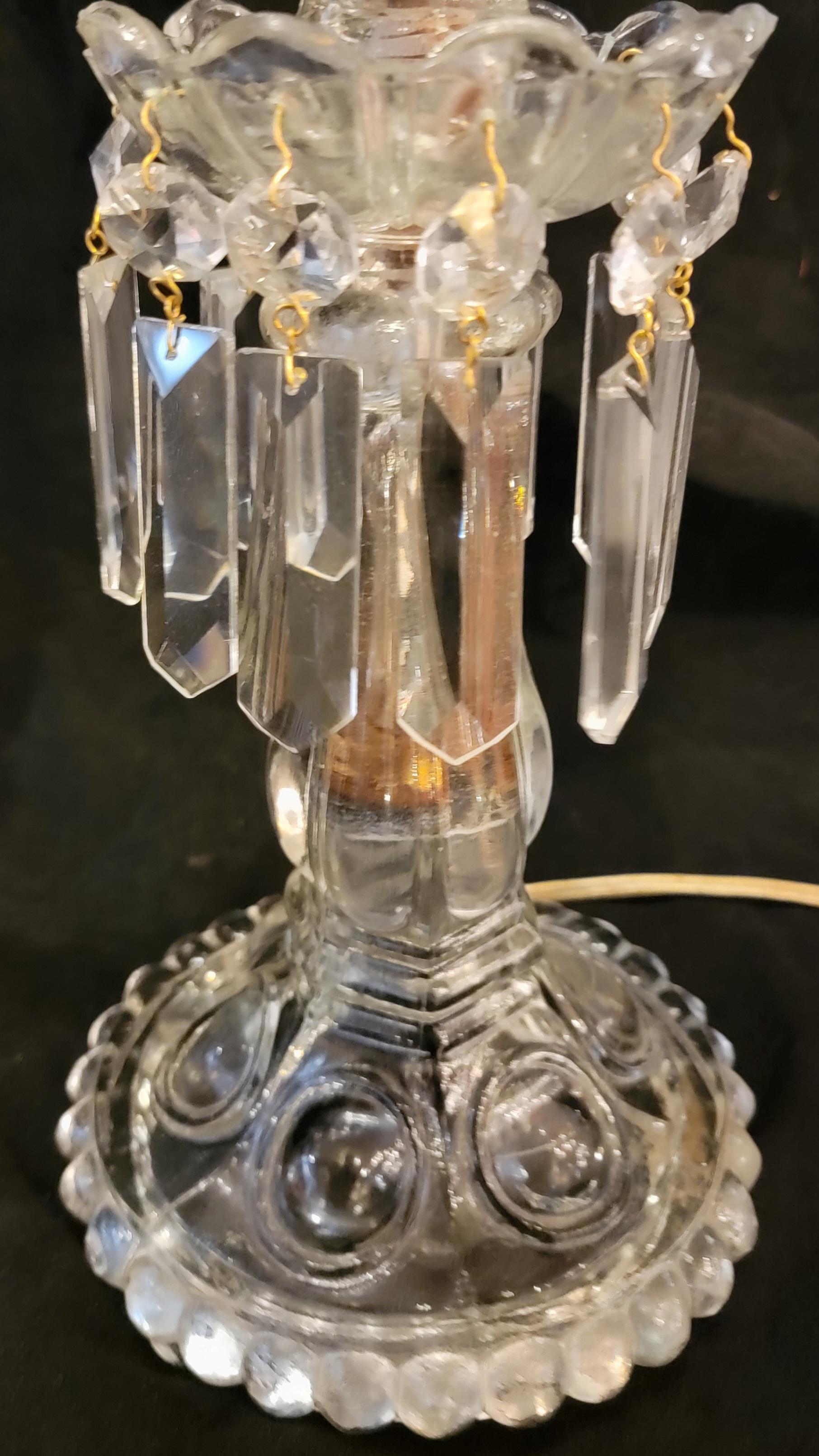 Pair of French 1940s Crystal Baccarat Style Table Lamps For Sale 6
