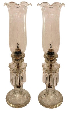 Pair of French 1940s Crystal Baccarat Style Table Lamps