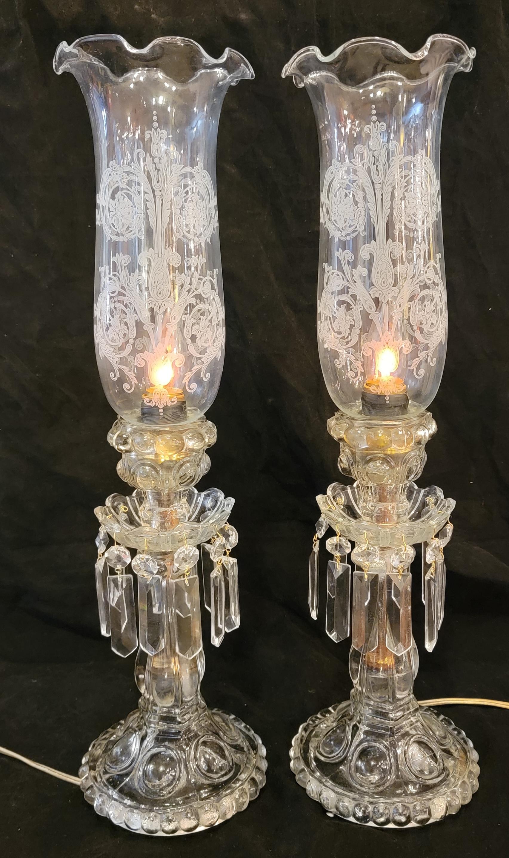 Mid-Century Modern Pair of French 1940s Crystal Baccarat Style Table Lamps For Sale