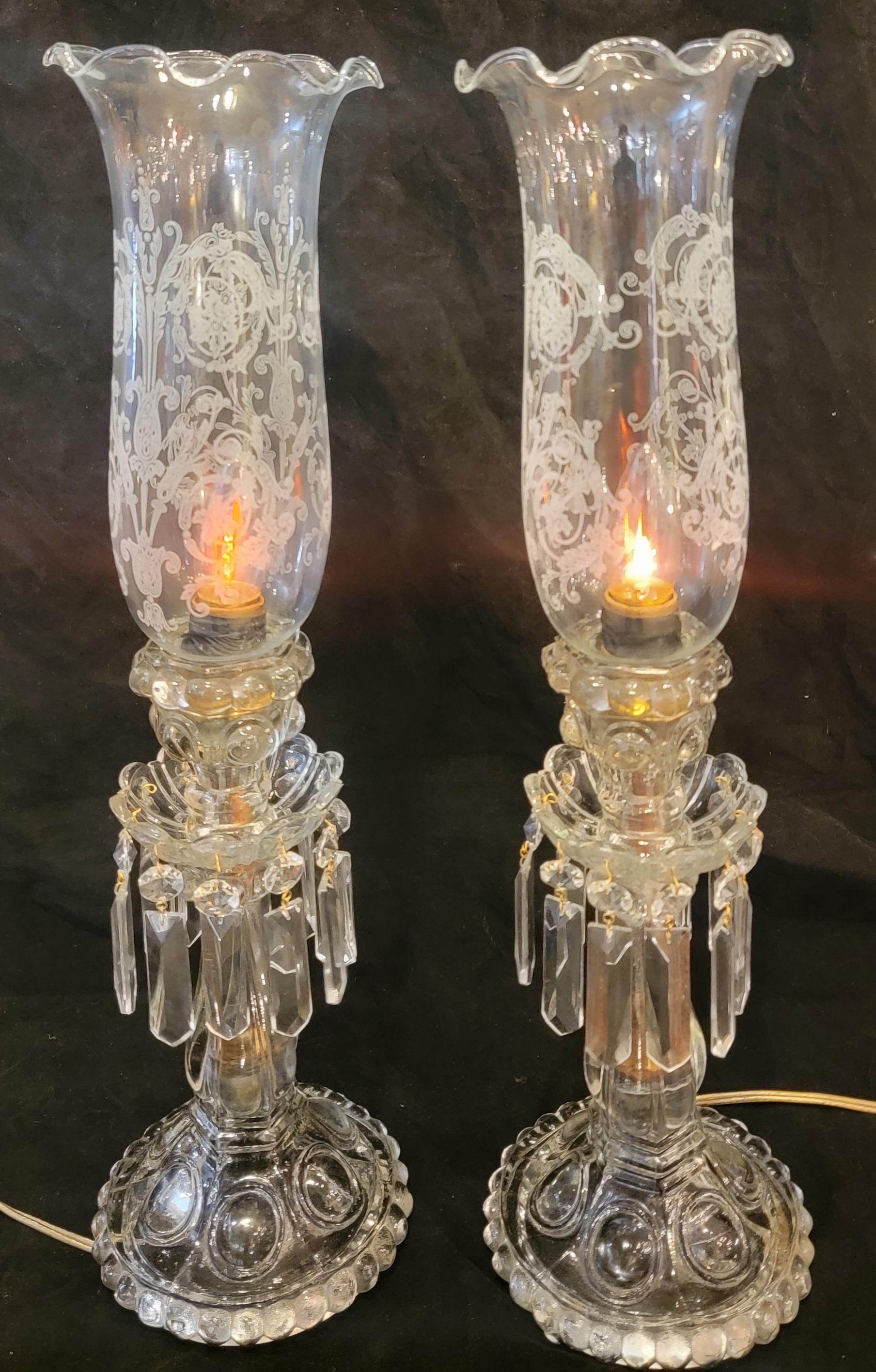 Pair of French 1940s Crystal Baccarat Style Table Lamps In Good Condition For Sale In Pasadena, CA