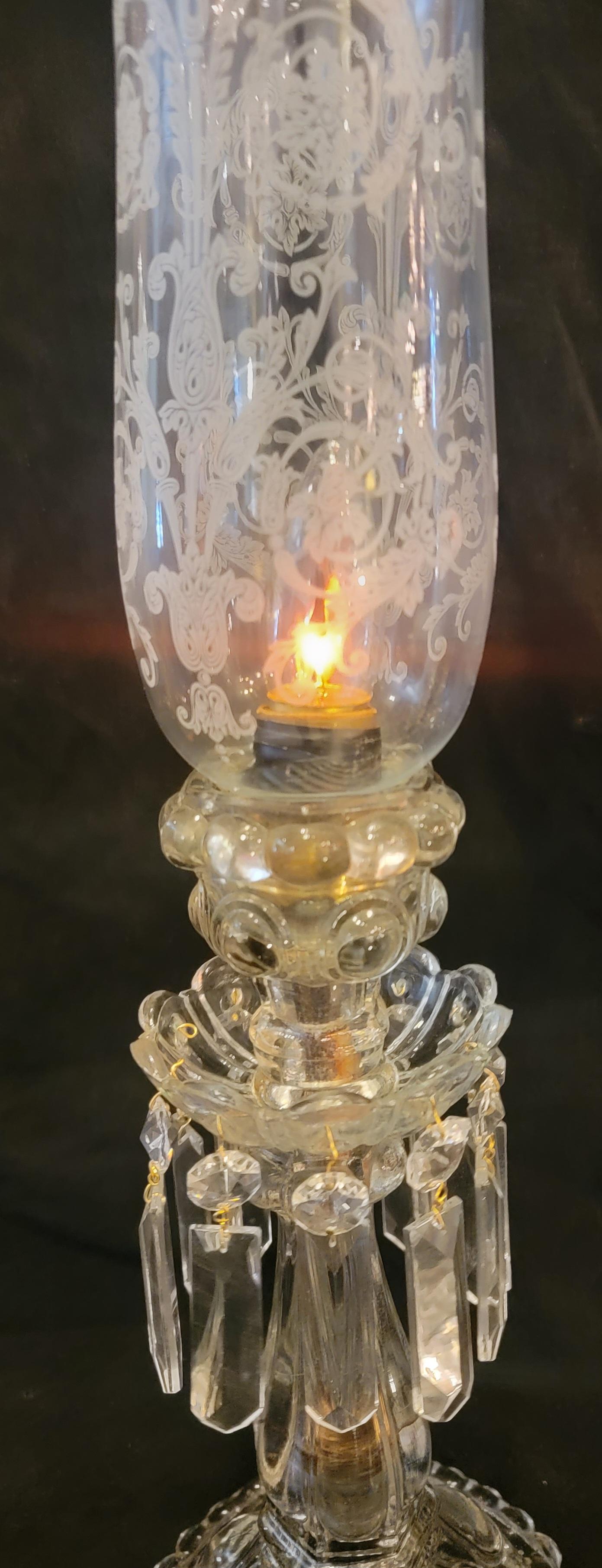 Pair of French 1940s Crystal Baccarat Style Table Lamps For Sale 1