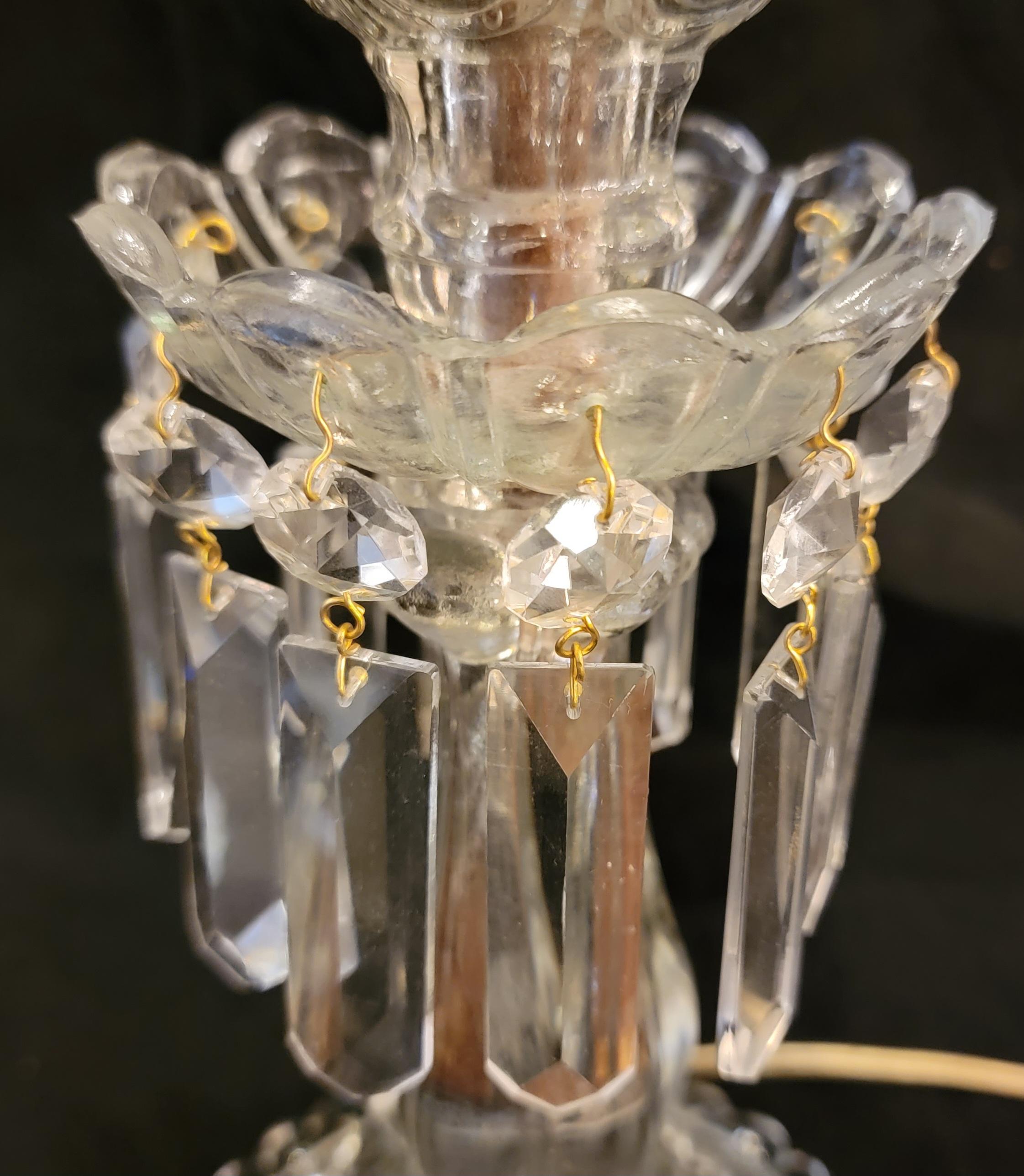 Pair of French 1940s Crystal Baccarat Style Table Lamps For Sale 3