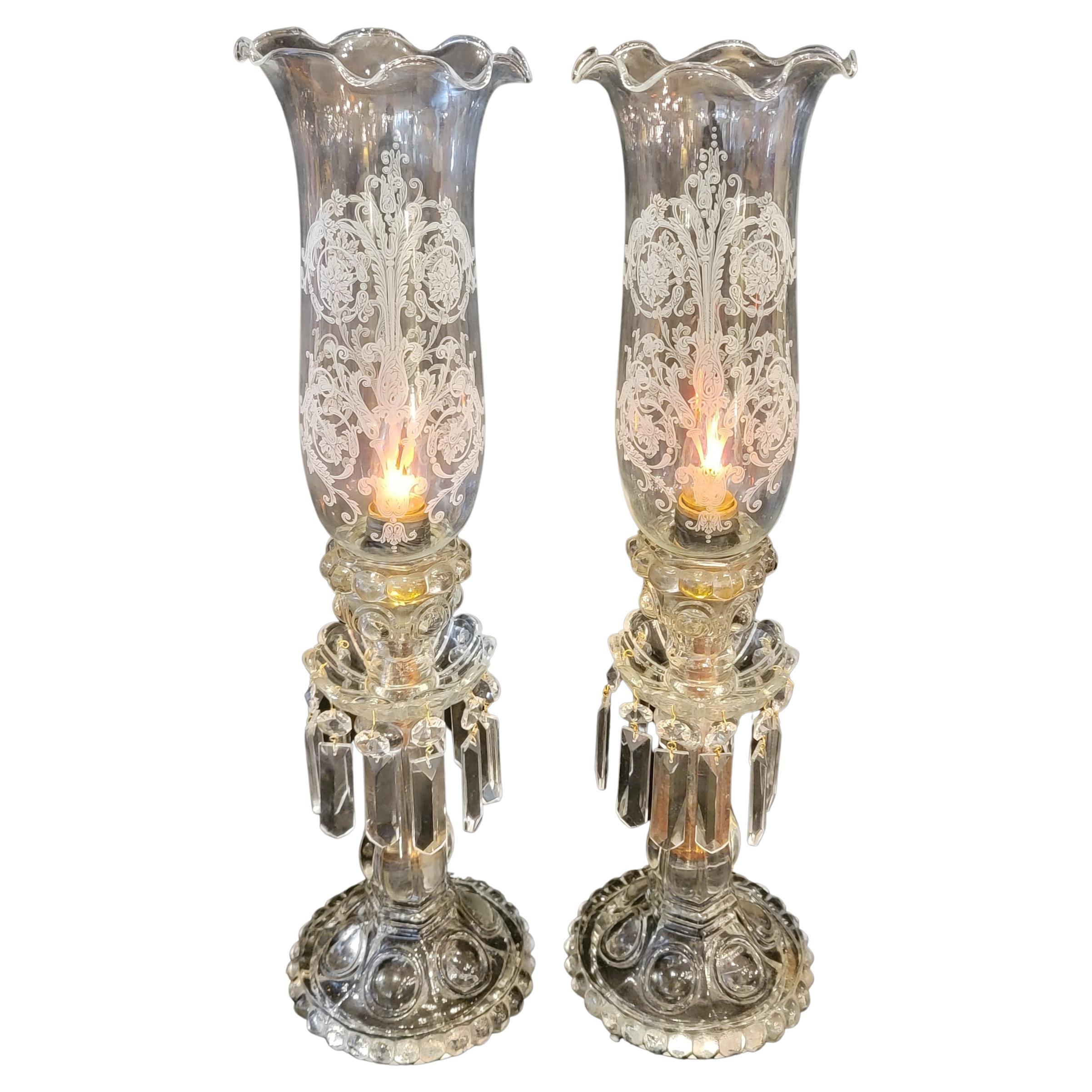 Pair of French 1940s Crystal Baccarat Style Table Lamps For Sale