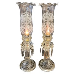 Antique Pair of French 1940s Crystal Baccarat Style Table Lamps