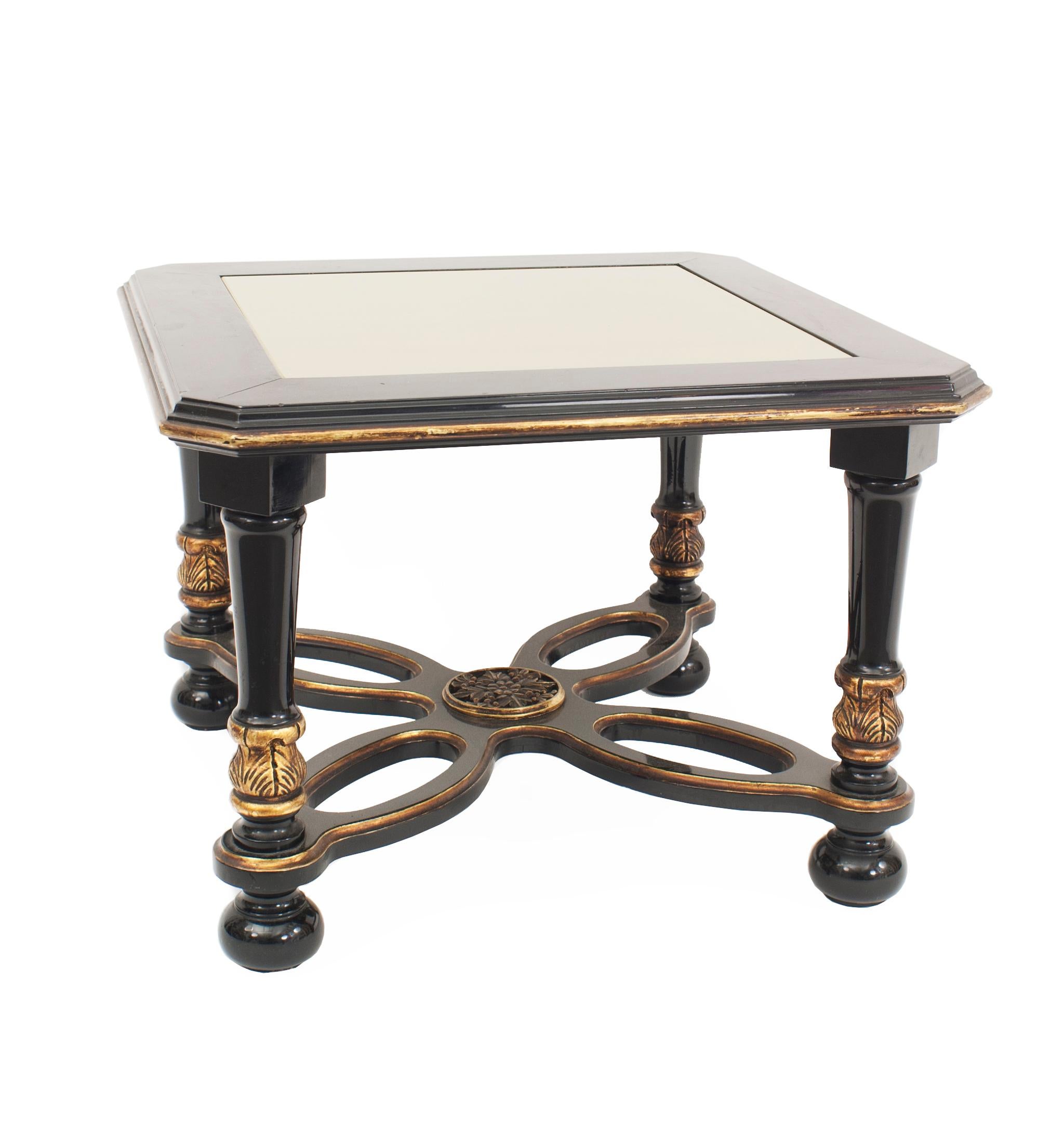 Directoire Pair of French Ebonized Gold Glass End Tables For Sale