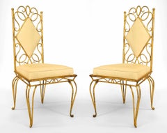 Pair of French Gilt Metal Scroll Side Chairs