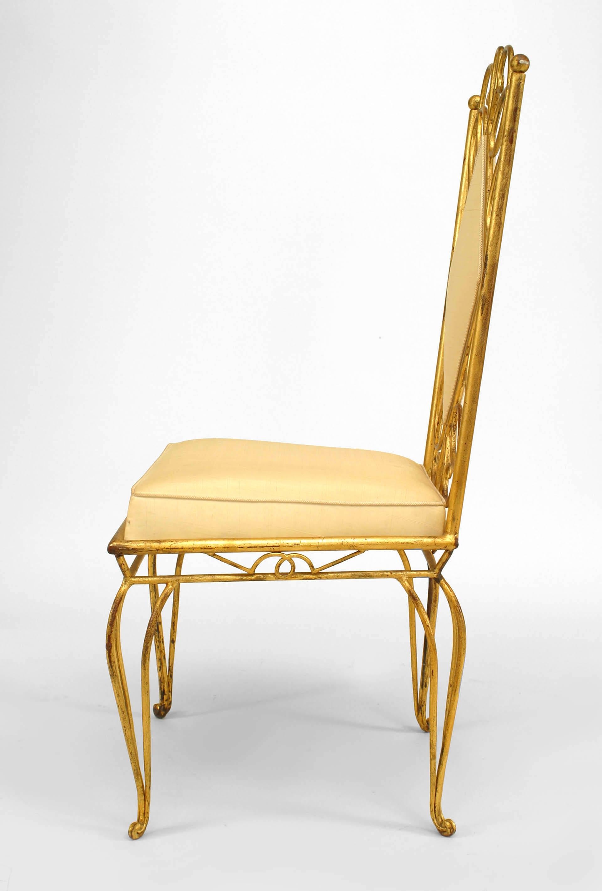 Mid-20th Century Pair of French Gilt Metal Scroll Side Chairs For Sale