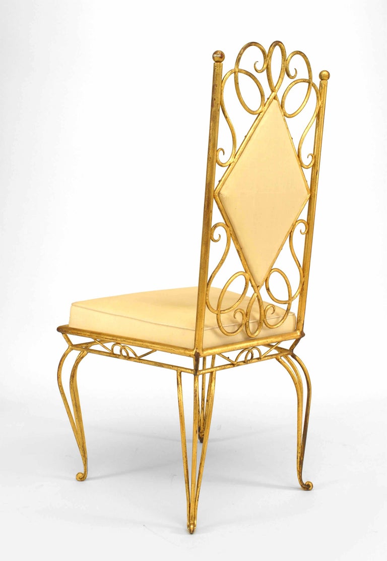 Pair Of French 1940's Gilt Metal Upholstered Side Chairs For Sale at 1stdibs