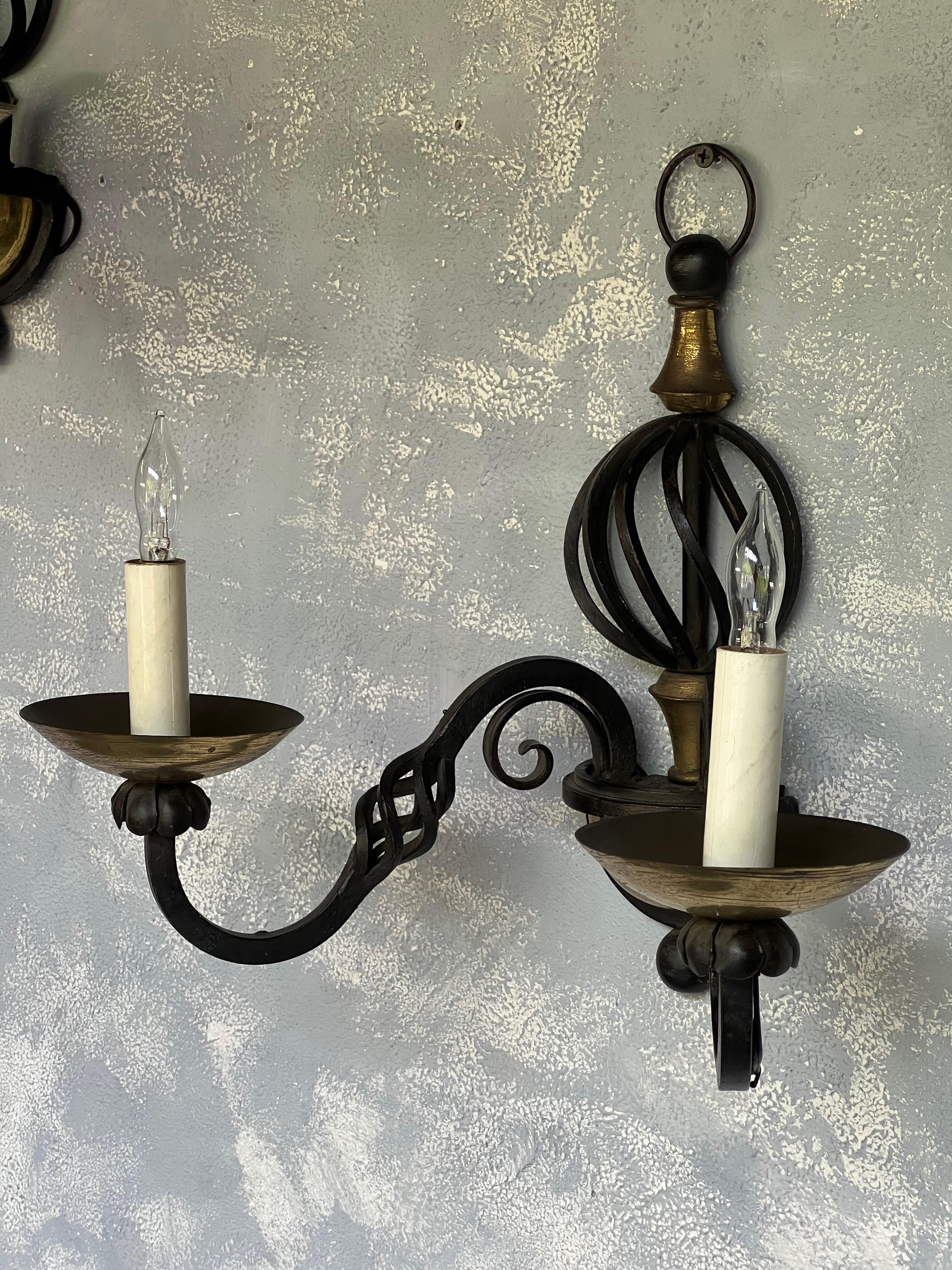 Pair of French 1940s Iron and Brass Sconces For Sale 11