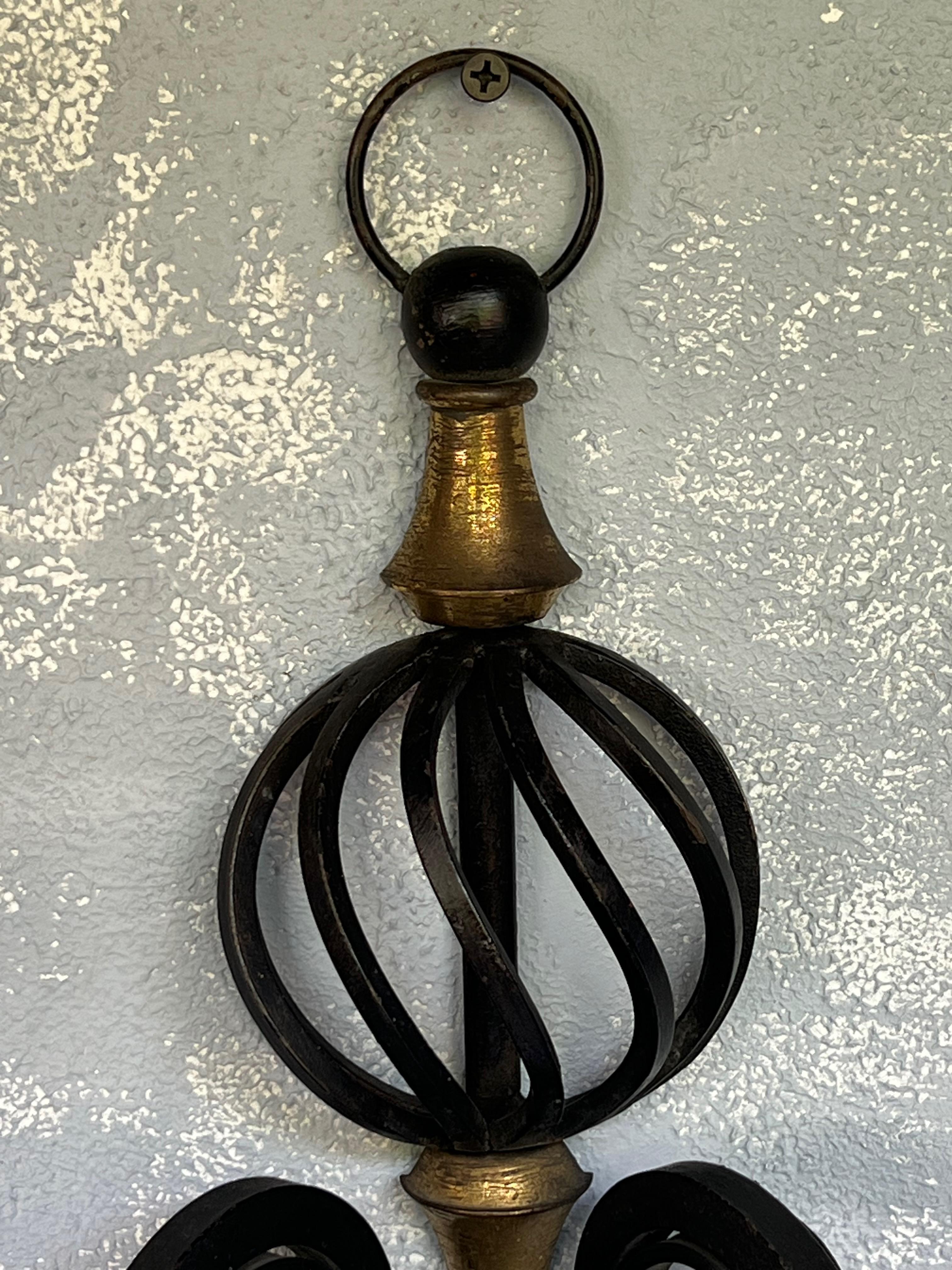 Pair of French 1940s Iron and Brass Sconces For Sale 13