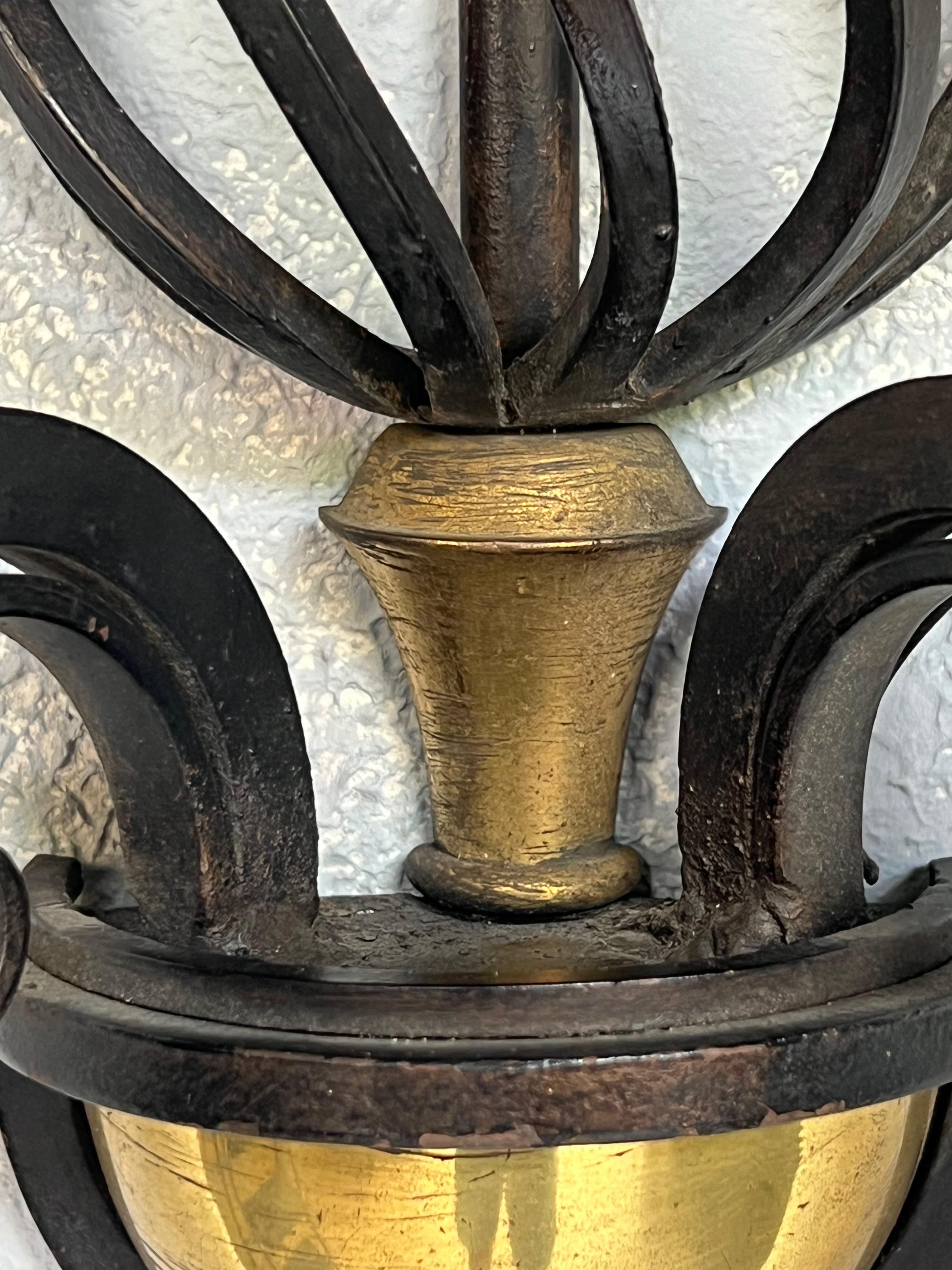Pair of French 1940s Iron and Brass Sconces For Sale 15