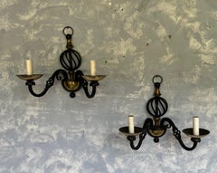 Pair of French 1940s Iron and Brass Sconces