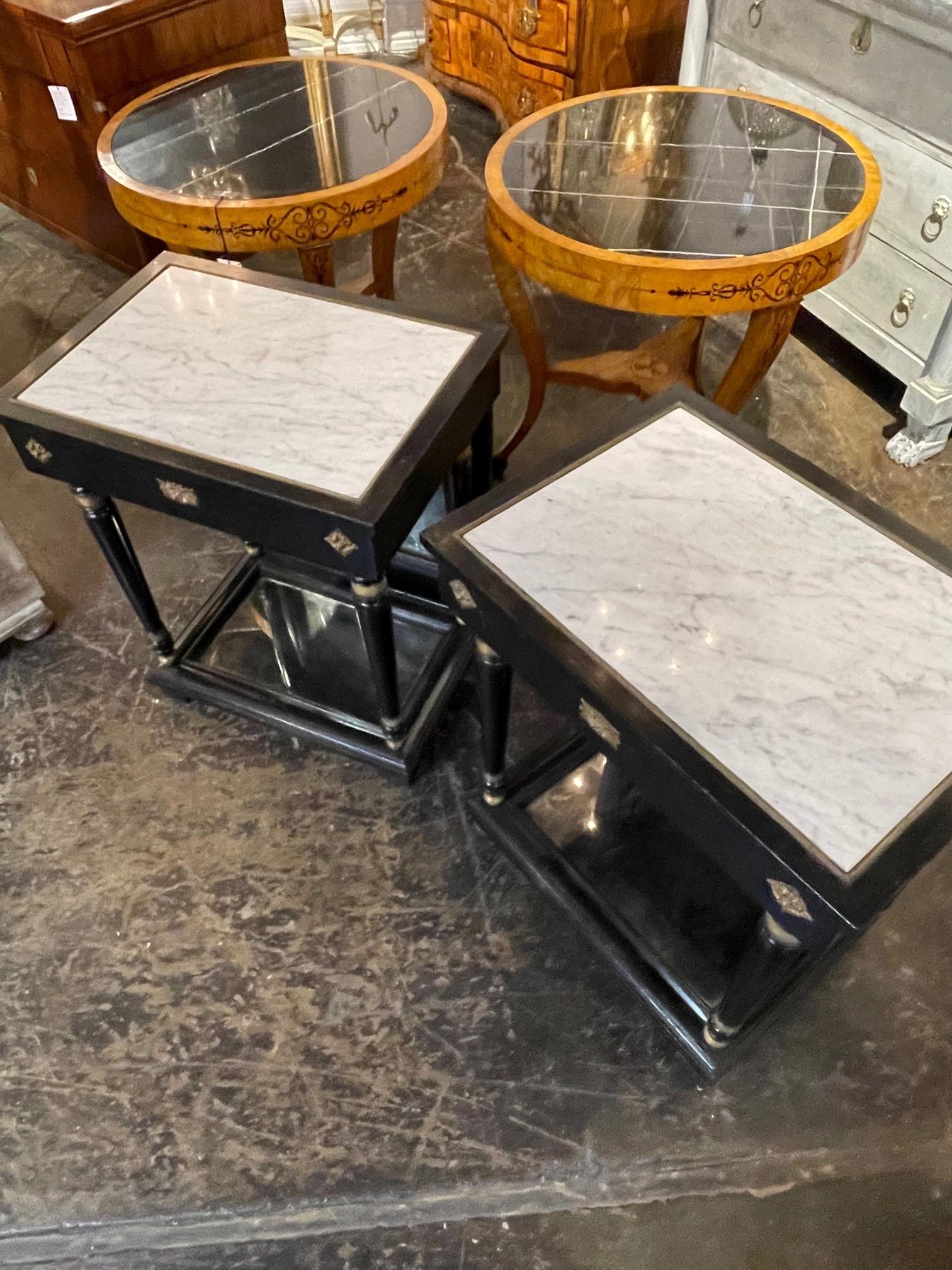 Wood Pair of French 1940s Jansen Style Black Lacquered Side Tables