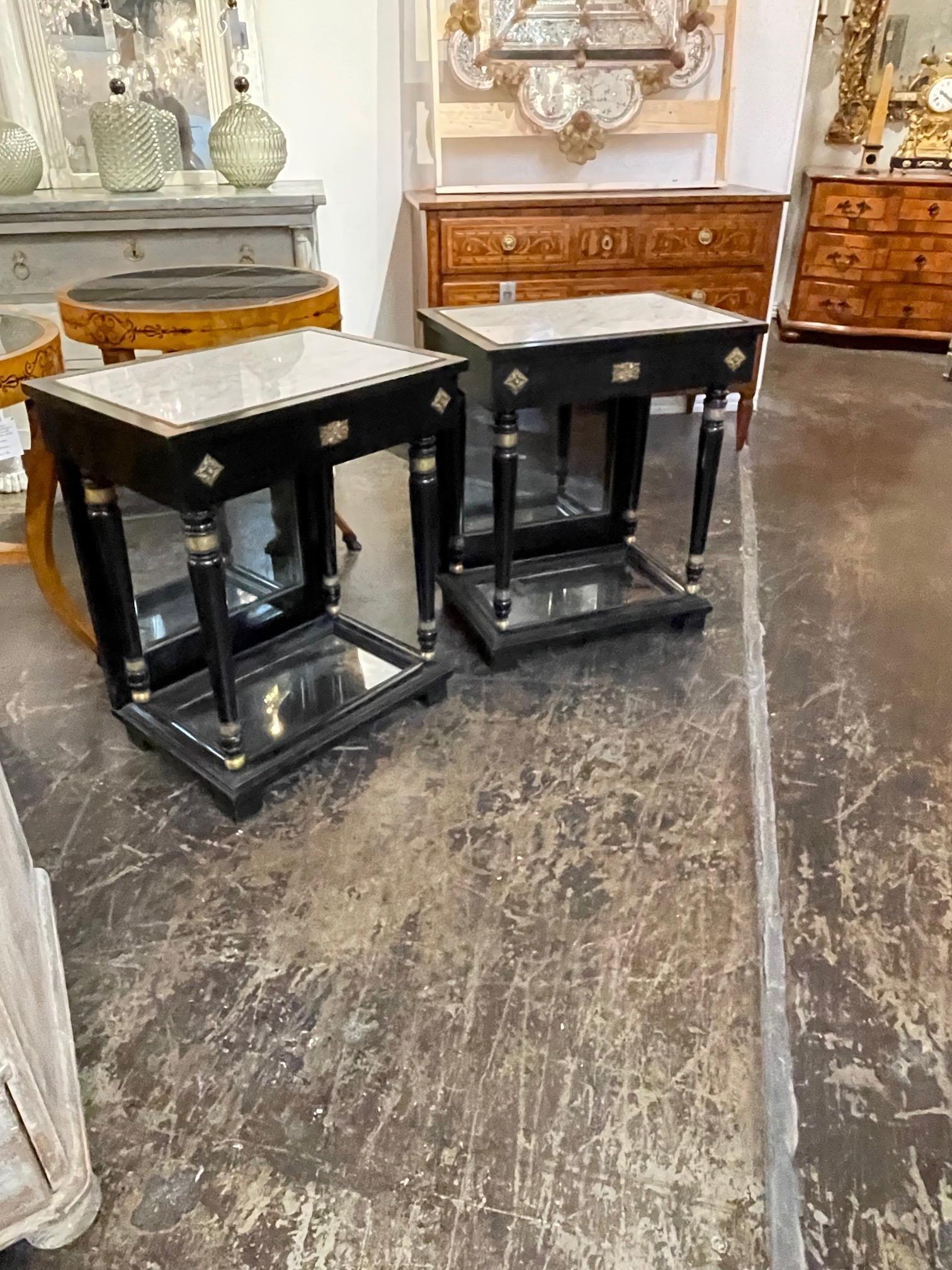 Pair of French 1940s Jansen Style Black Lacquered Side Tables 2