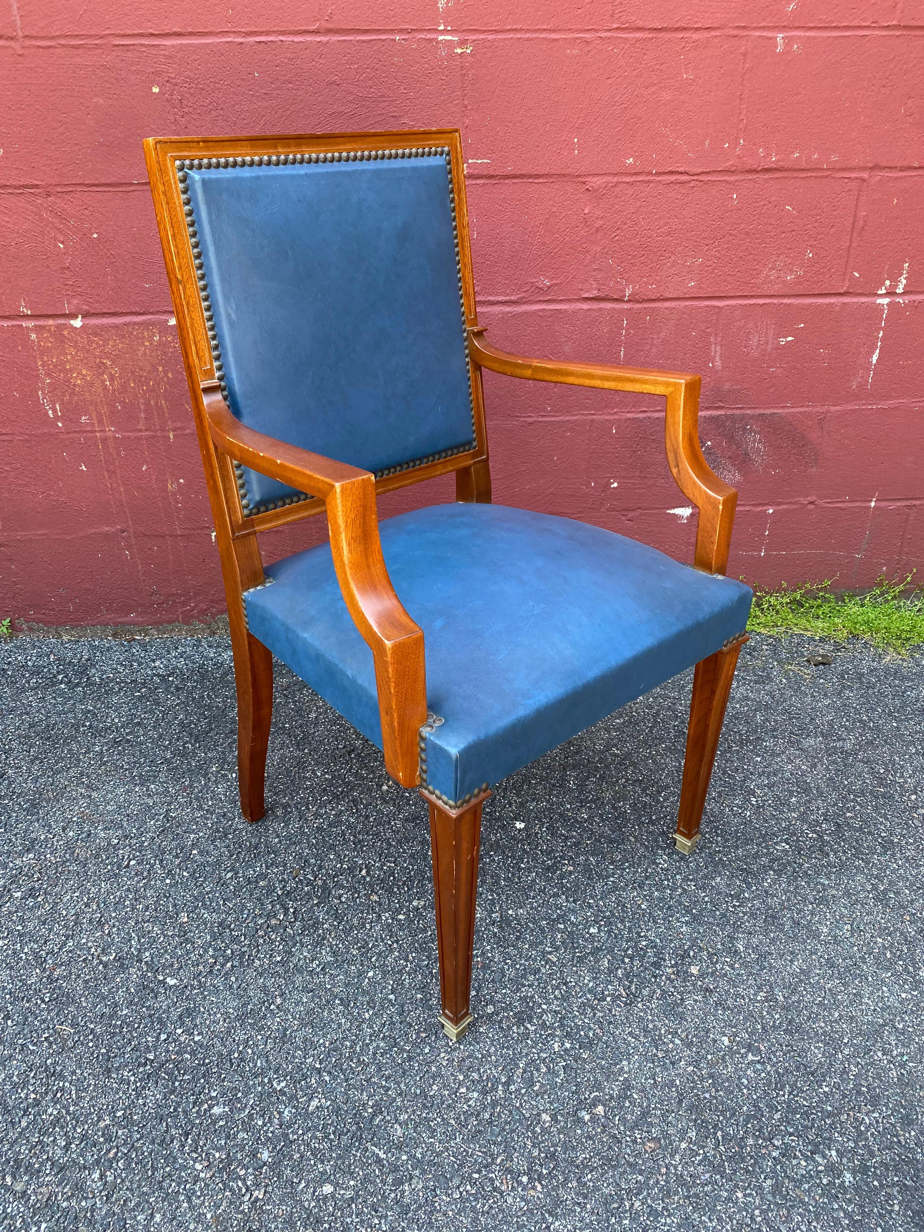 Pair of French 1940s Mahogany and Leather Armchairs For Sale 6