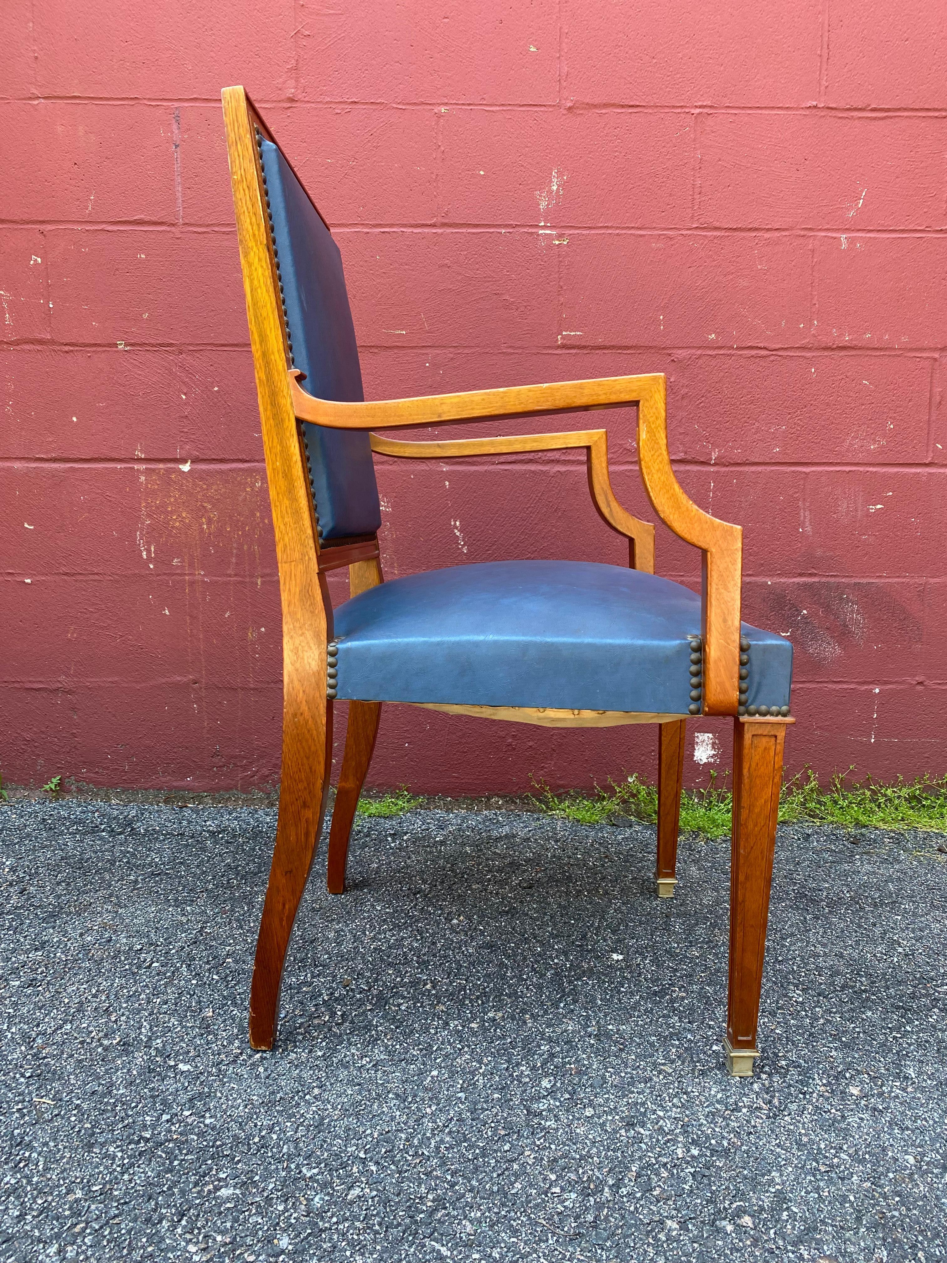 Pair of French 1940s Mahogany and Leather Armchairs For Sale 7