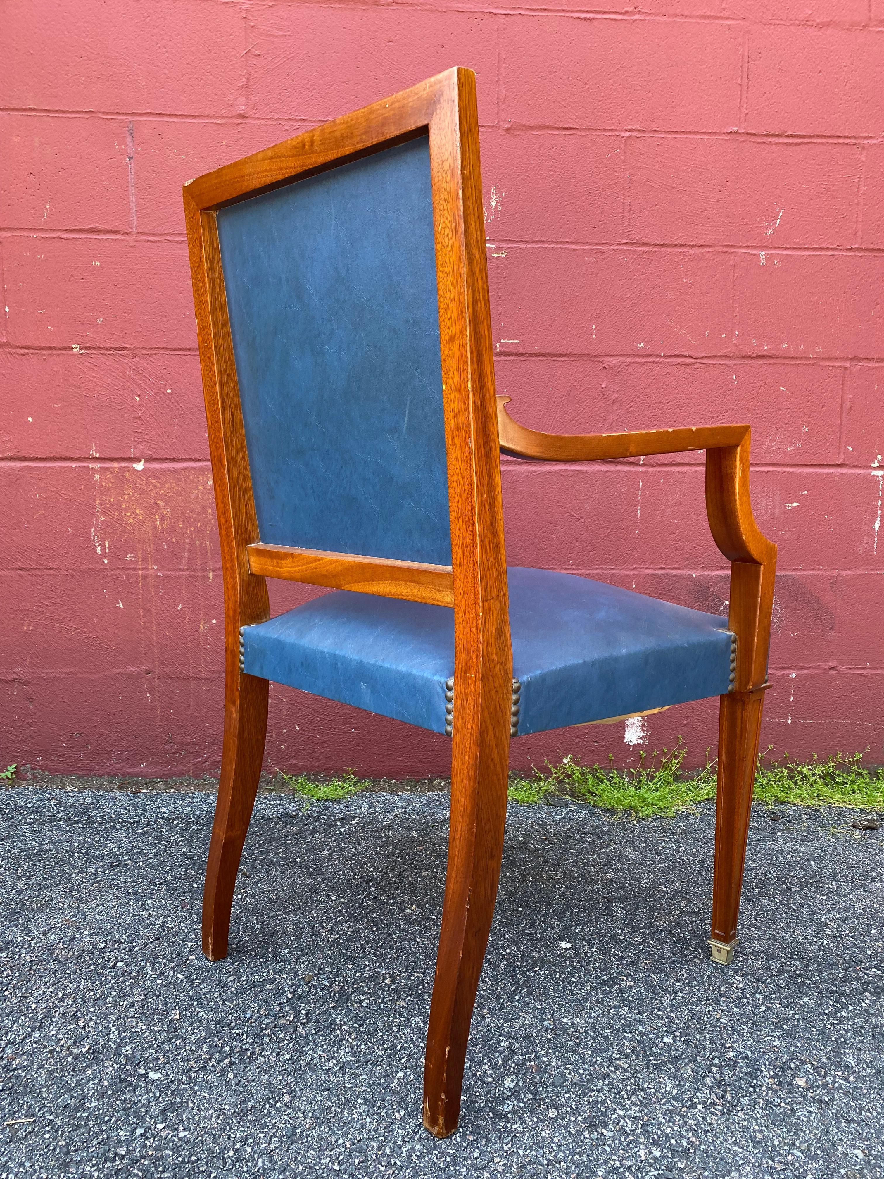 Pair of French 1940s Mahogany and Leather Armchairs For Sale 8