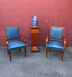 Pair of French 1940's Mahogany and Leather Armchairs