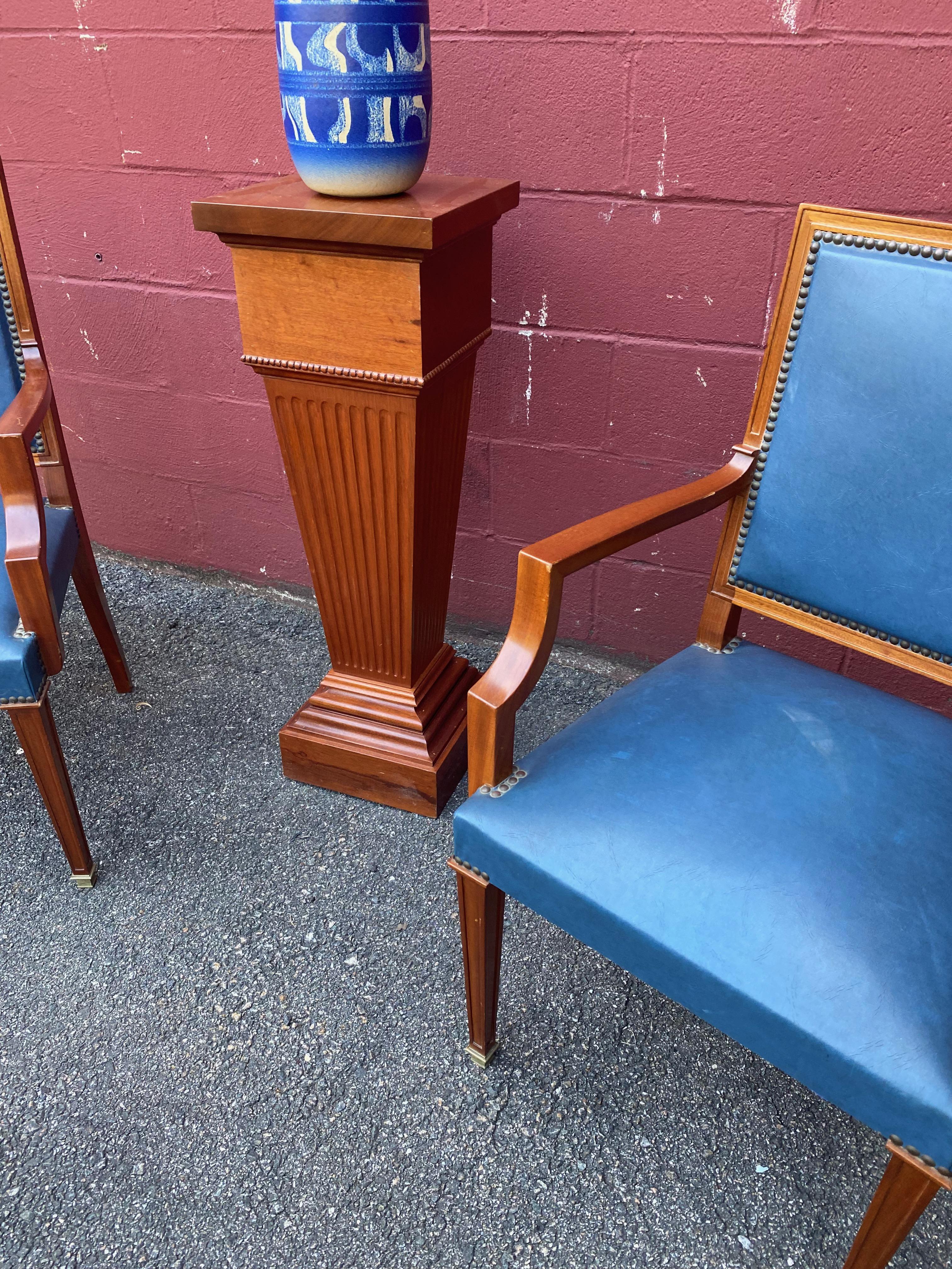 Pair of French 1940s Mahogany and Leather Armchairs In Good Condition For Sale In Buchanan, NY