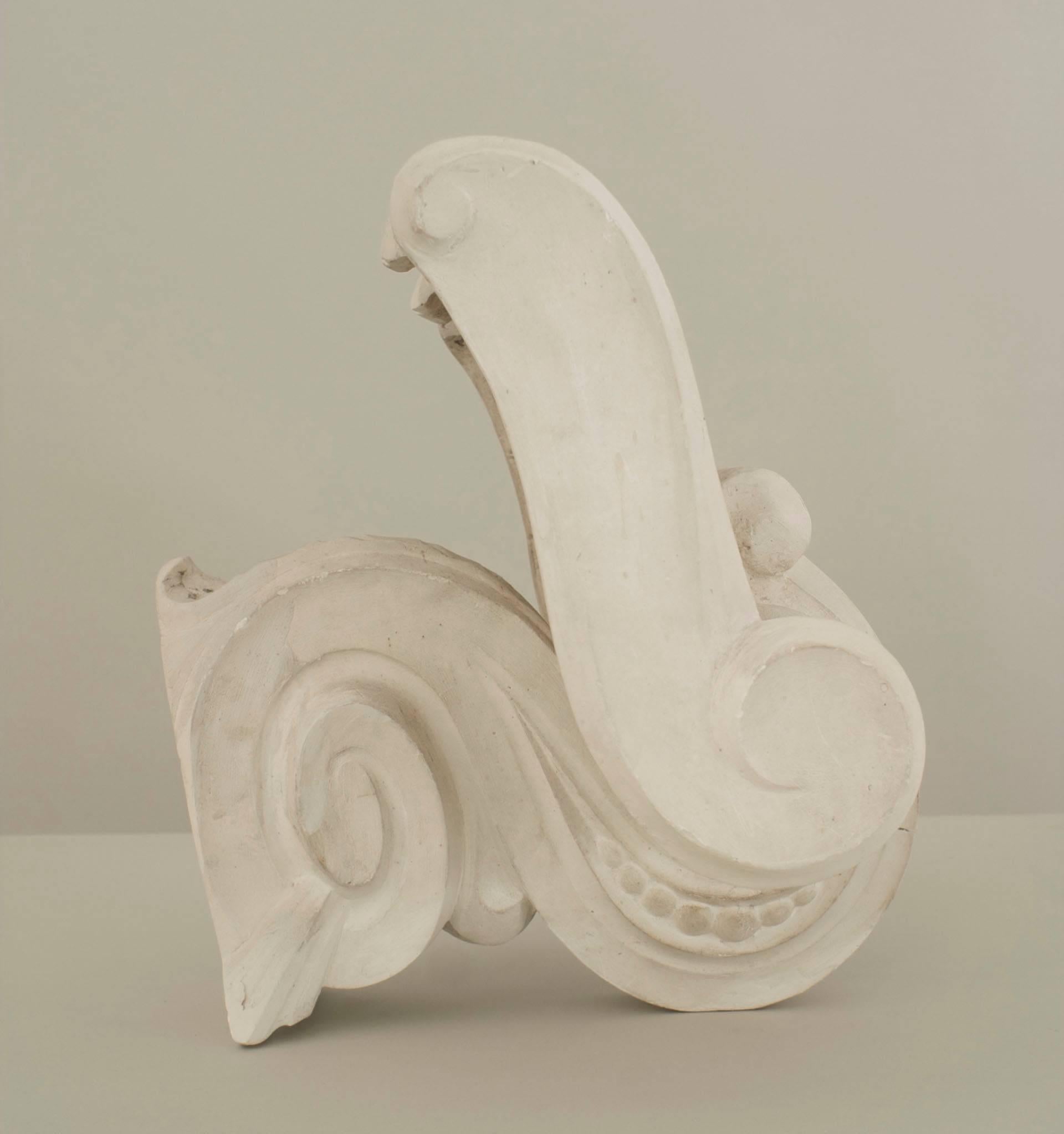 Neoclassical Pair of Mid-Century Neoclassic Plaster Capital Sconces (manner of Serge Roche) For Sale