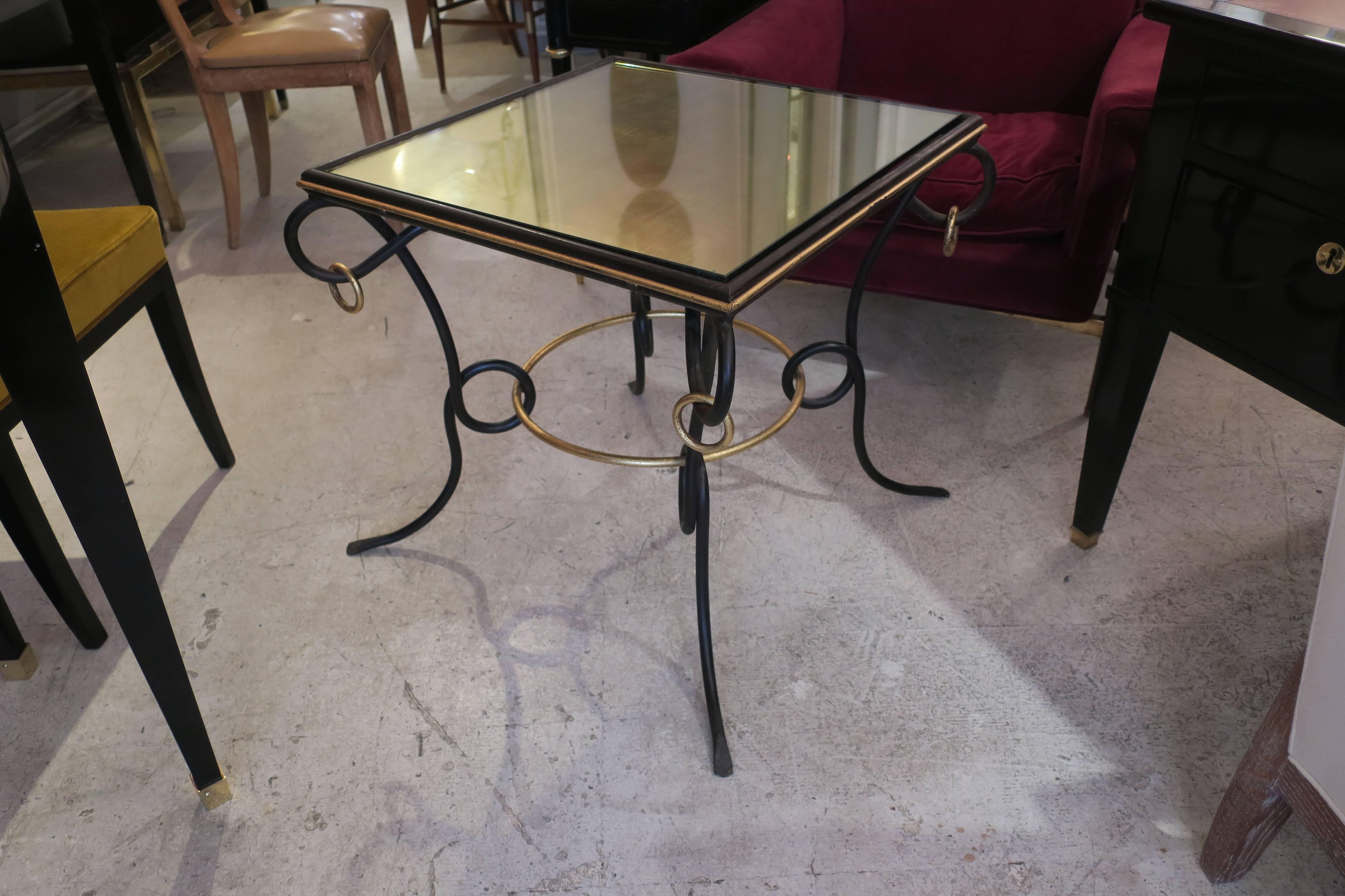20th Century Pair of French 1940s Painted and Gilt Iron Tables with Ring Decoration