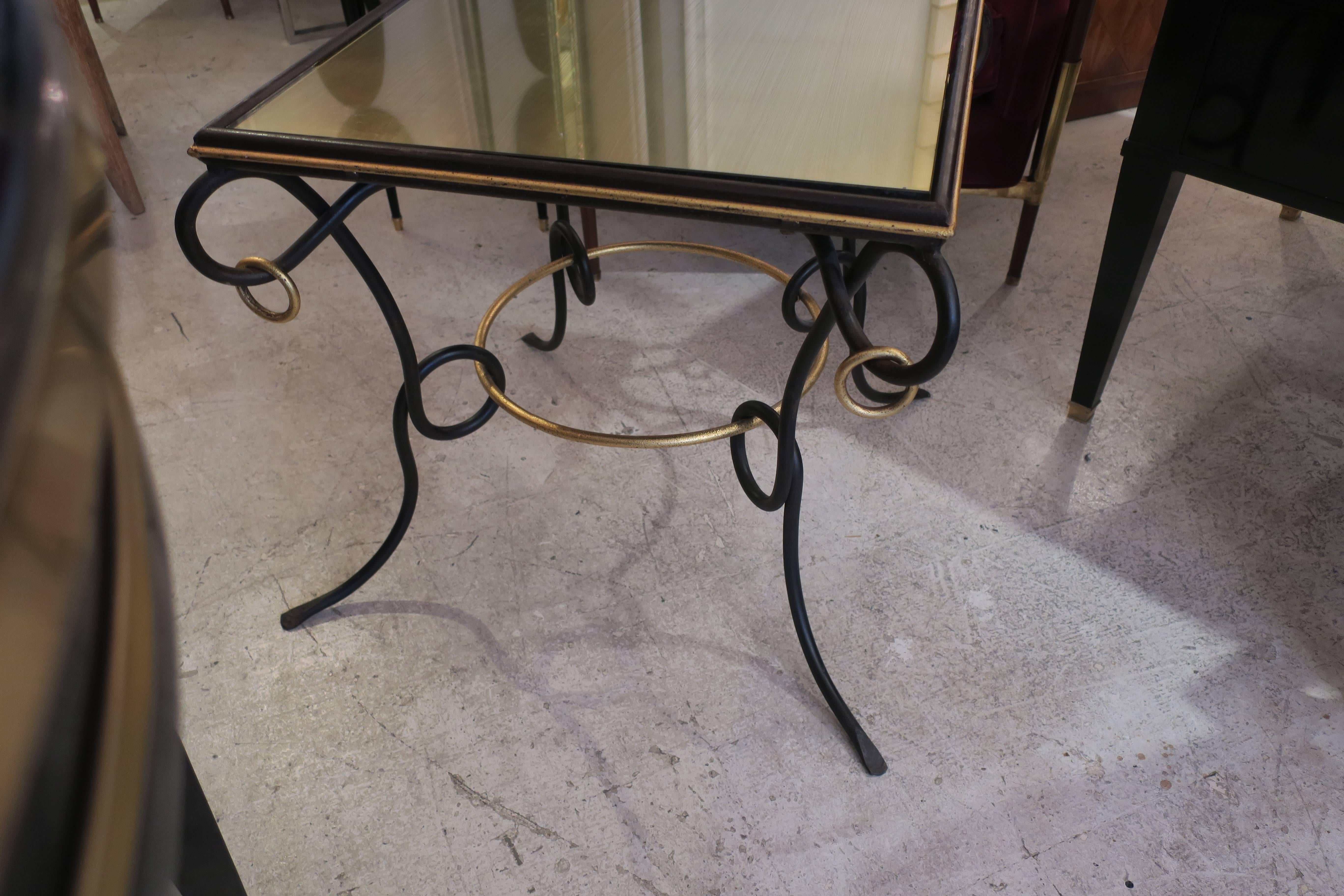 Pair of French 1940s Painted and Gilt Iron Tables with Ring Decoration 1