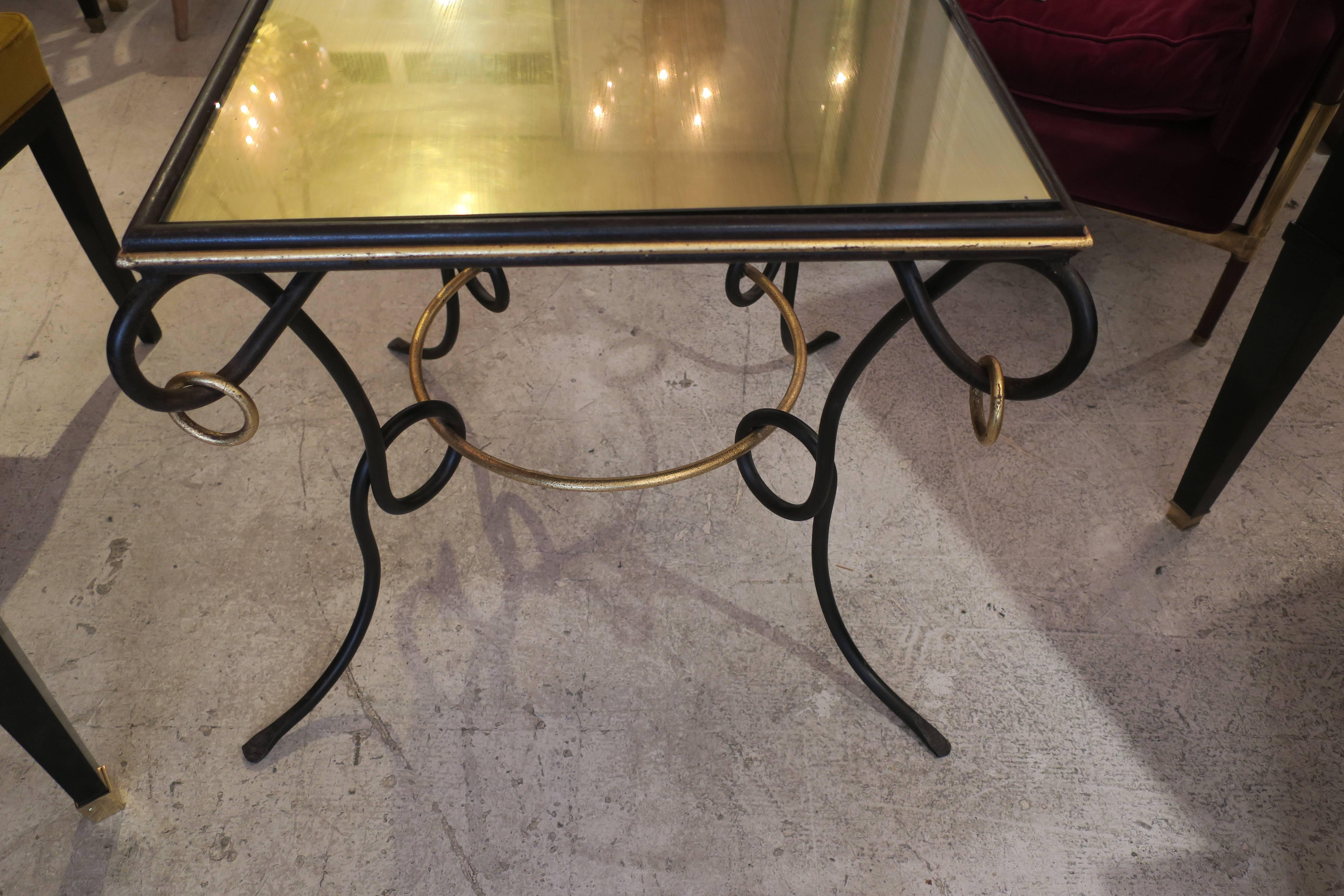 Pair of French 1940s Painted and Gilt Iron Tables with Ring Decoration 2