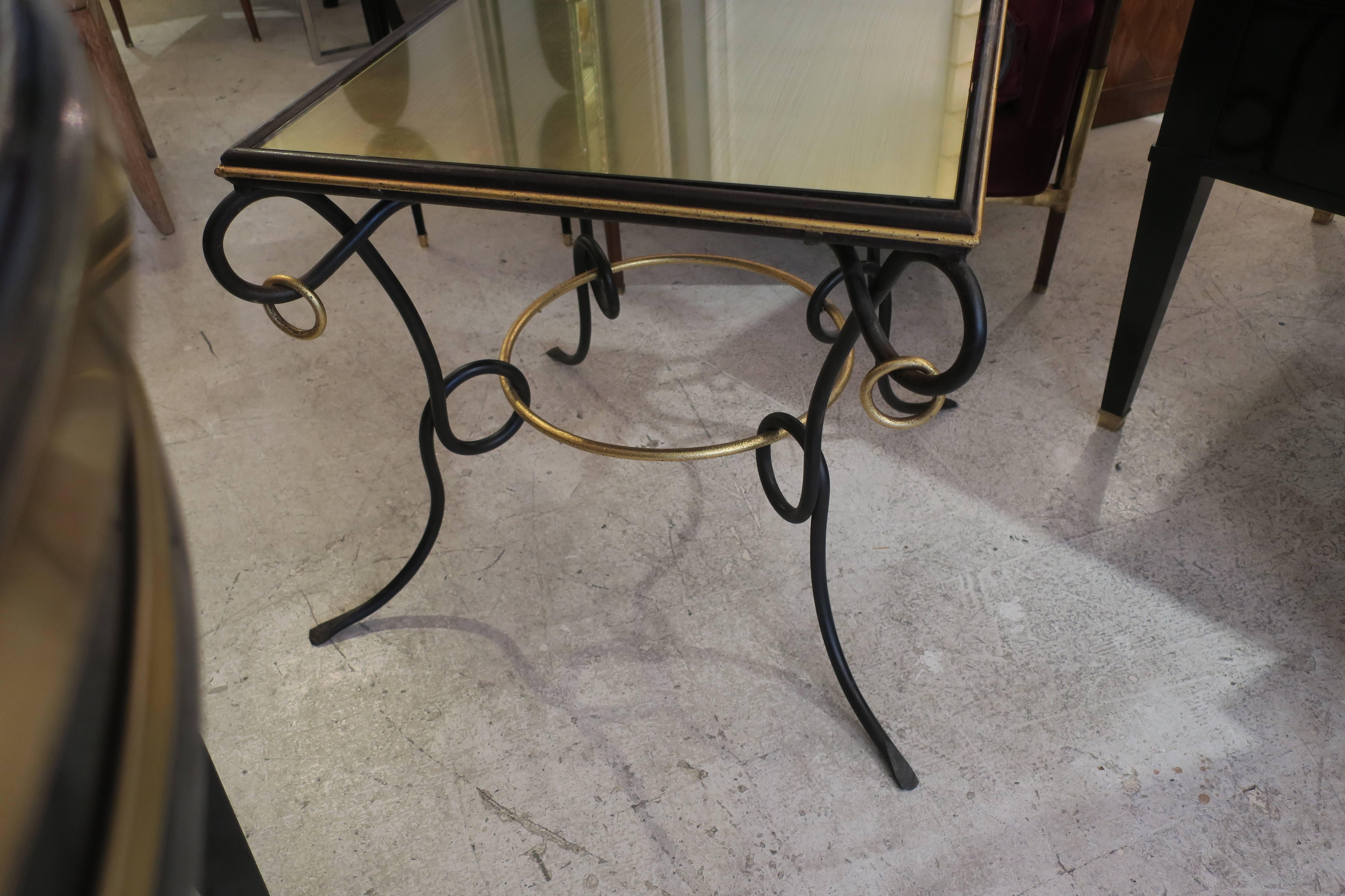 Pair of French 1940s Painted and Gilt Iron Tables with Ring Decoration 3