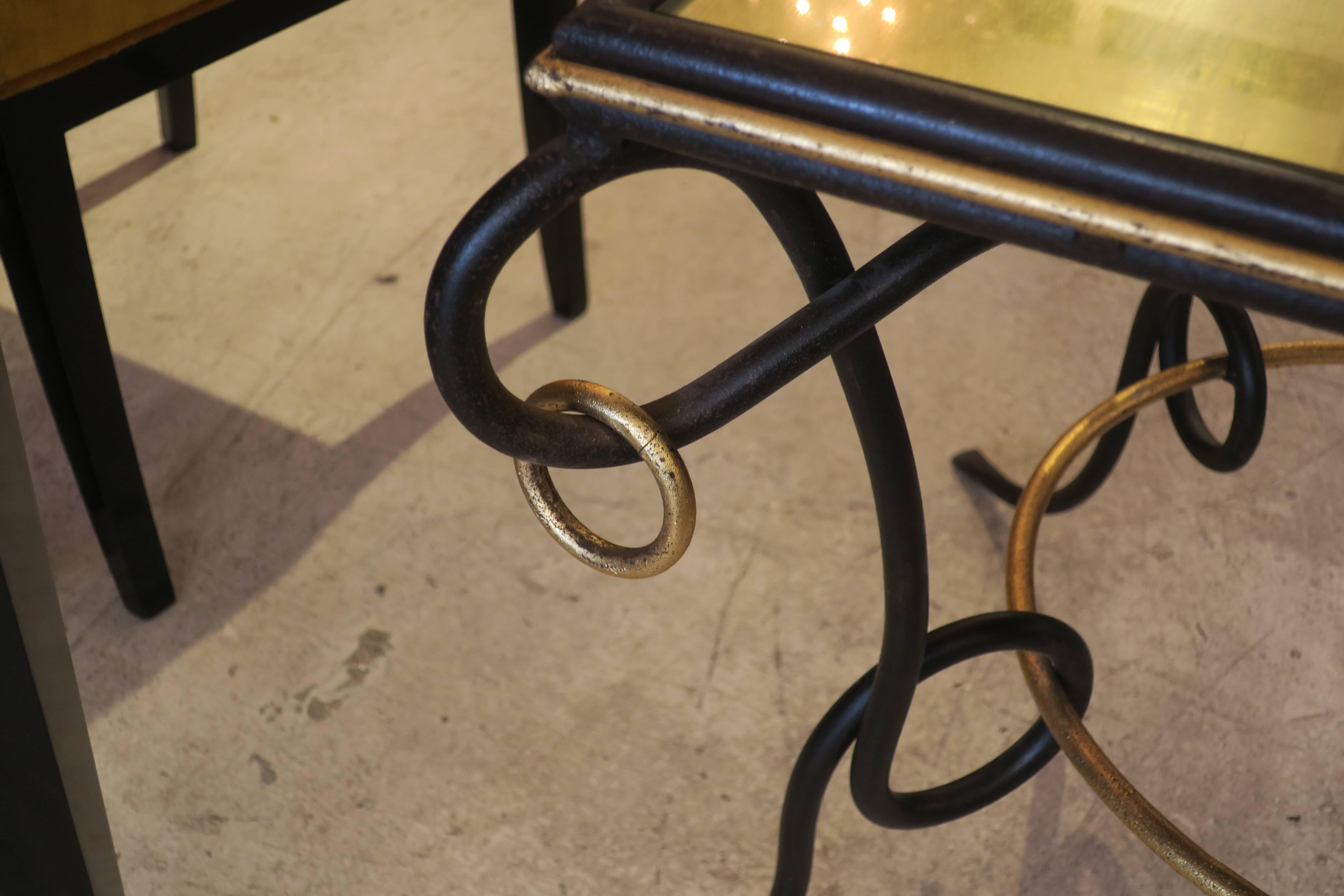 Pair of French 1940s Painted and Gilt Iron Tables with Ring Decoration 4