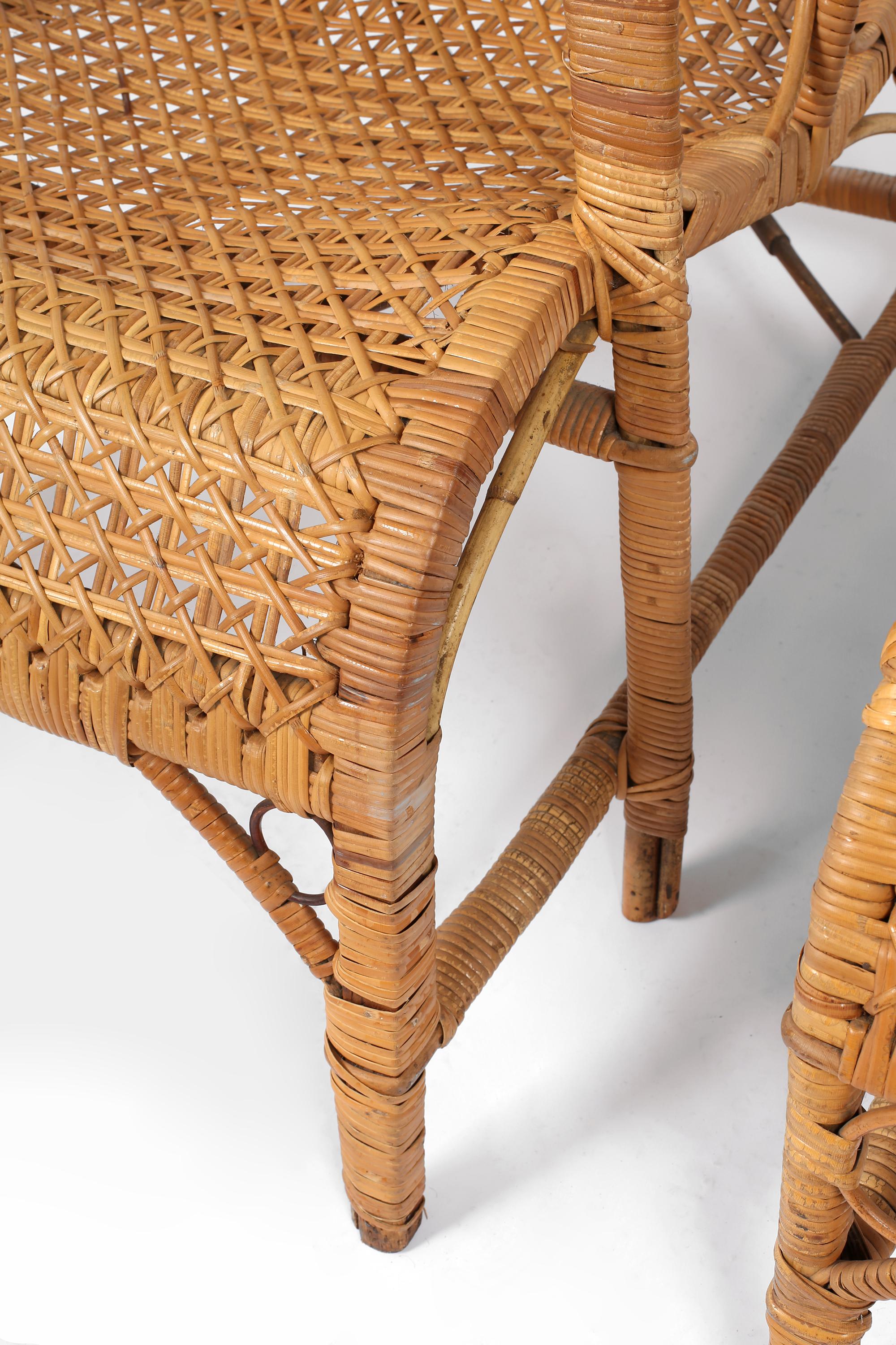Pair of French 1940s Rattan Loungers 7