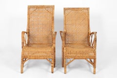 Pair of French 1940s Rattan Loungers