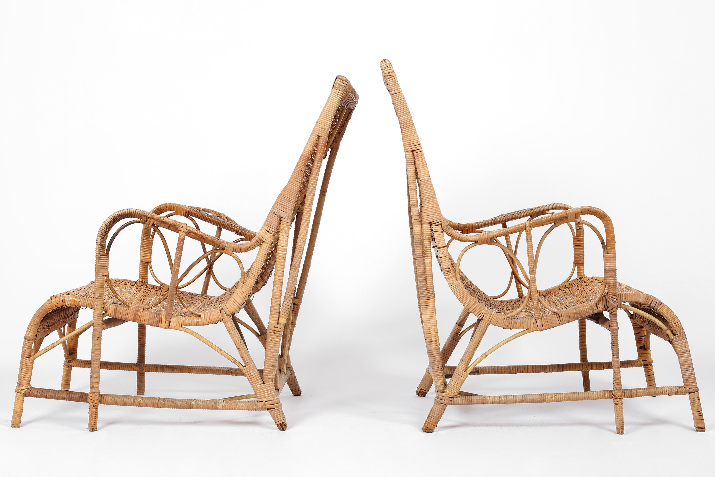 Pair of French 1940s Rattan Loungers In Good Condition In London, GB