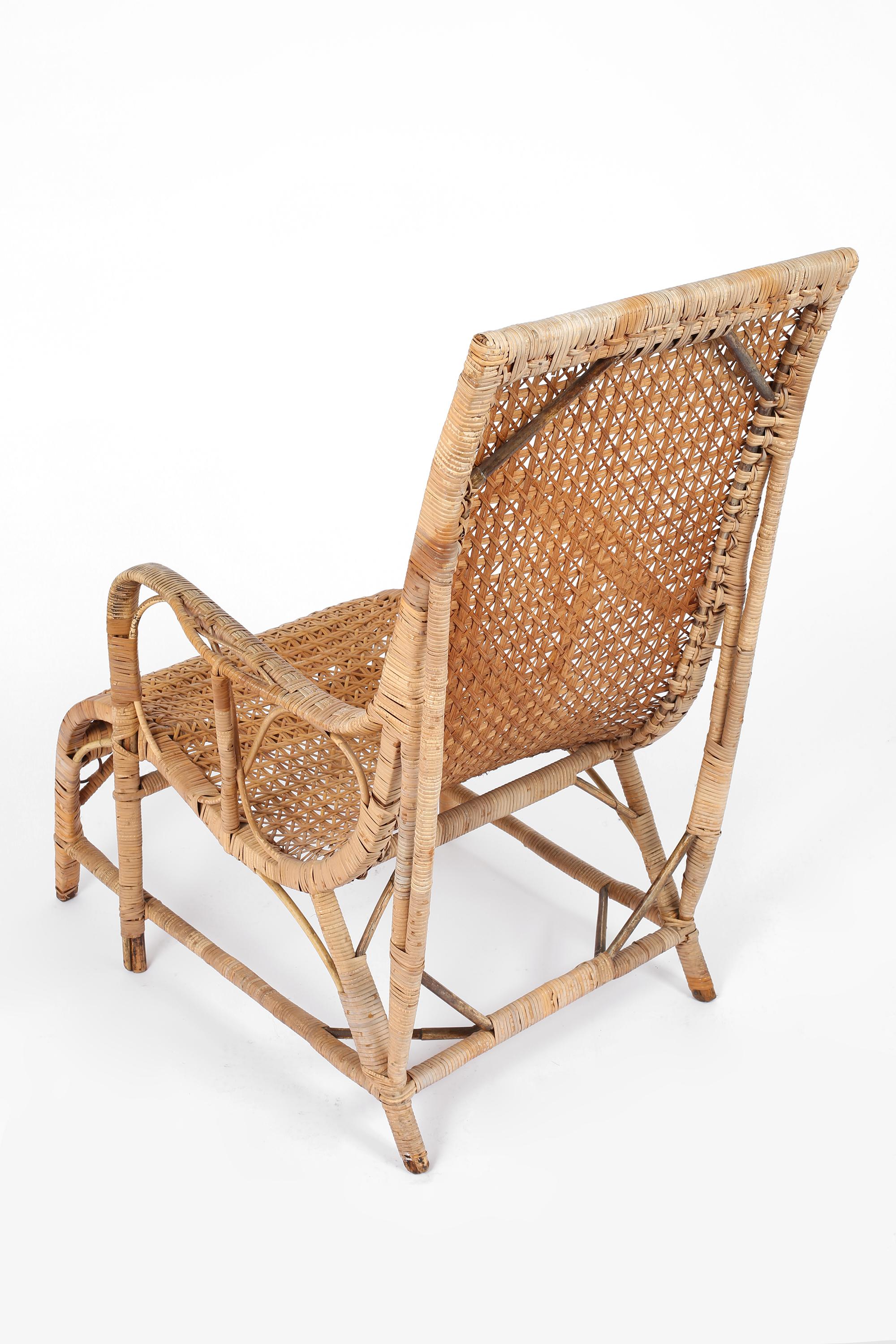 Cane Pair of French 1940s Rattan Loungers