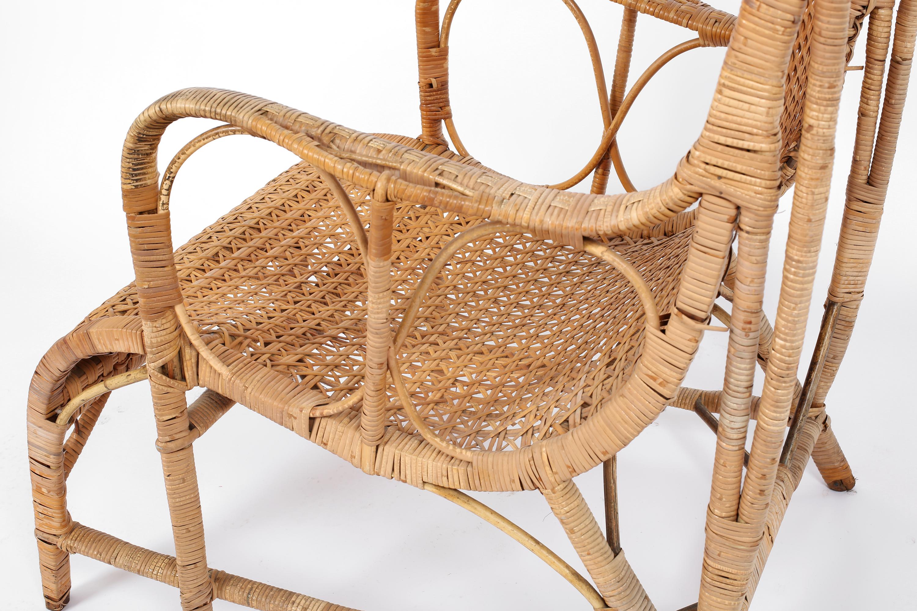 Pair of French 1940s Rattan Loungers 1