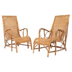 Pair of French 1940s Rattan Loungers