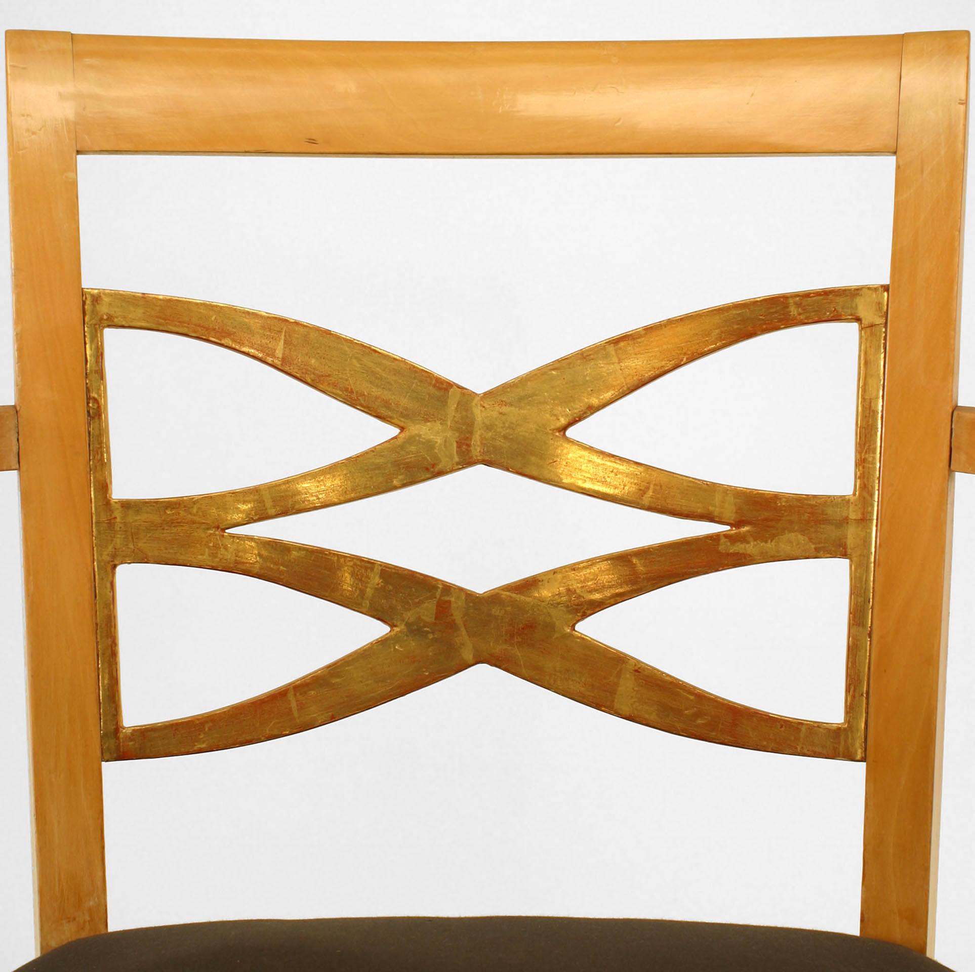 Mid-20th Century Pair of French Sycamore Gilded Armchairs For Sale
