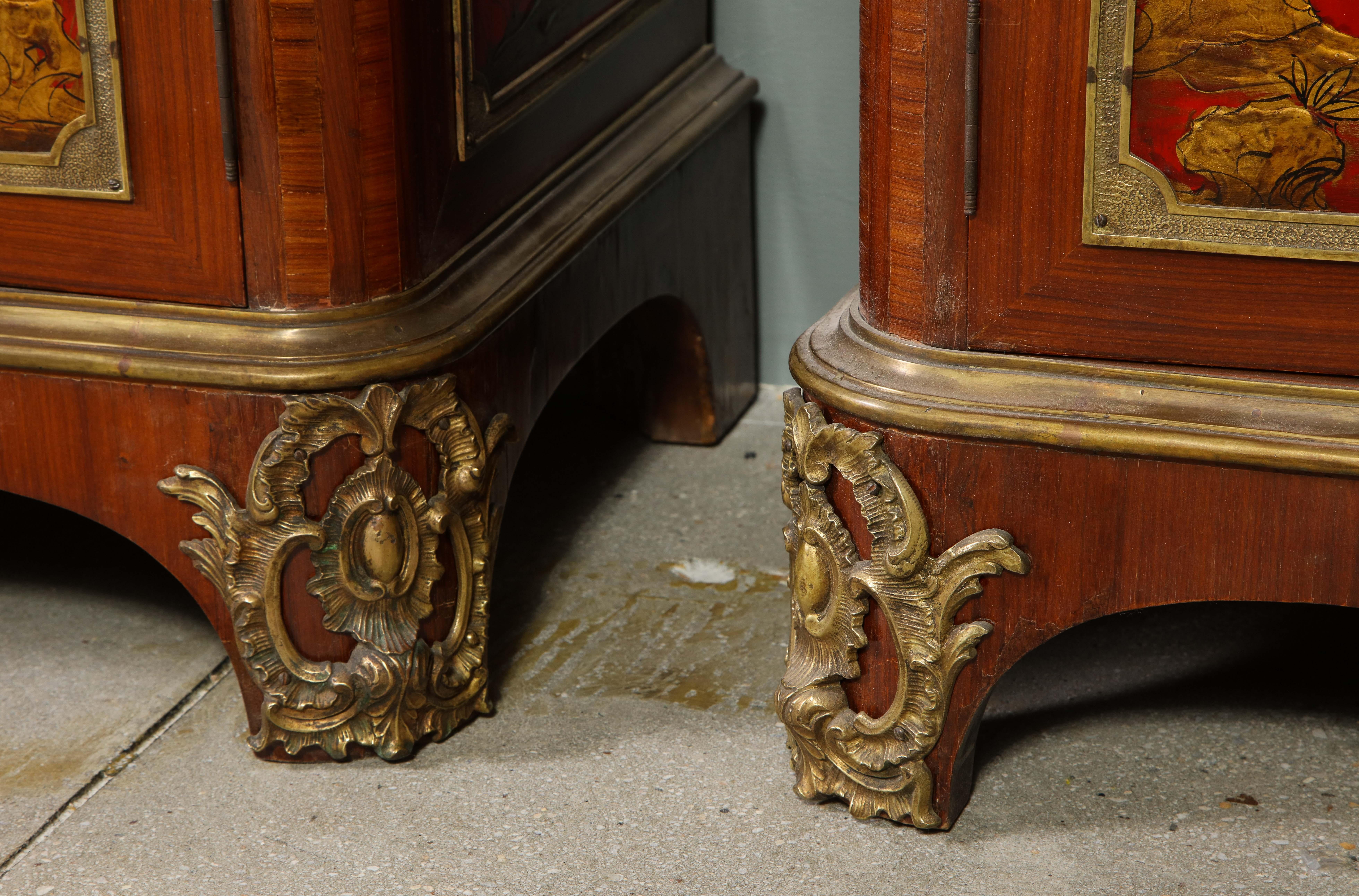 Pair of French 1940s Red Chinoiserie Cabinets with gilt bronze mounts For Sale 12