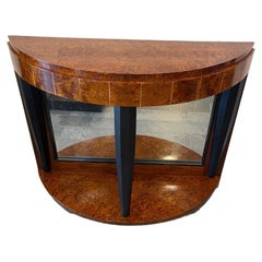 Pair of French 1940’s Walnut Burl and Ebonized Consoles