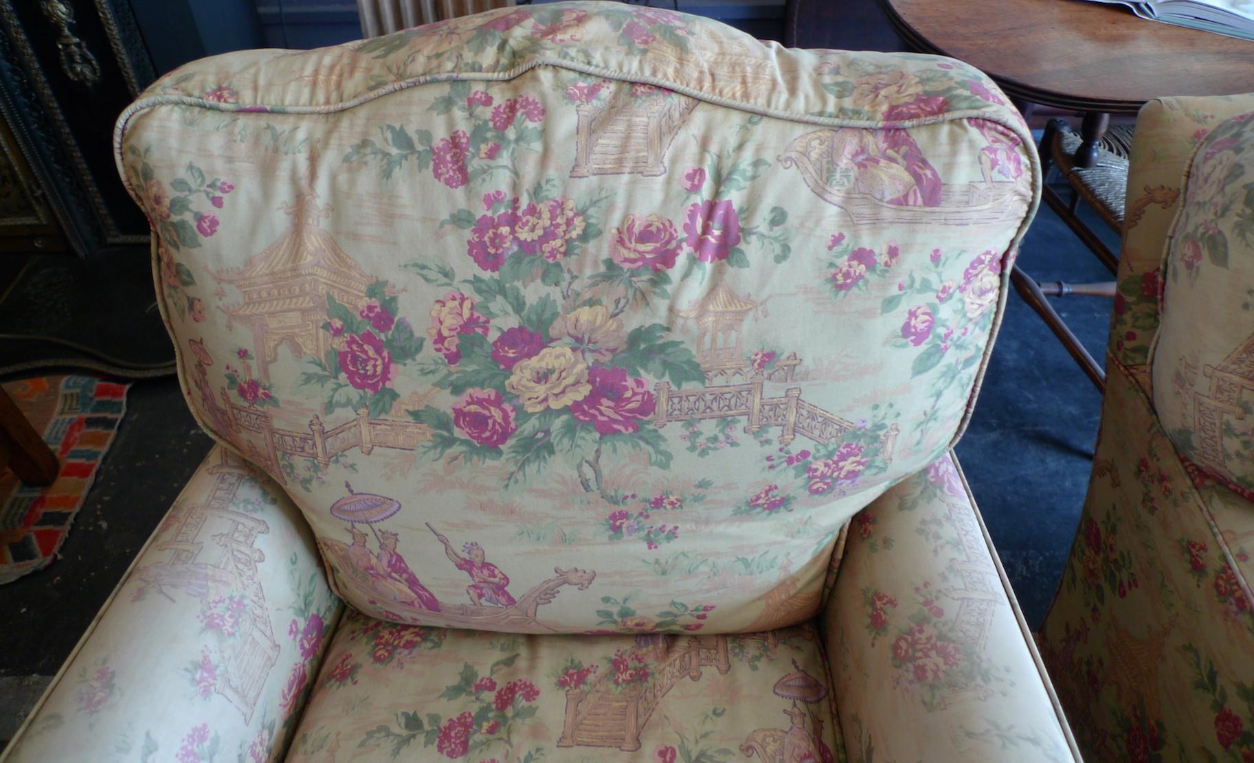 Fabric Pair of French 1940s Walnut Club Armchairs with a Seat Cushion and Reupholstery