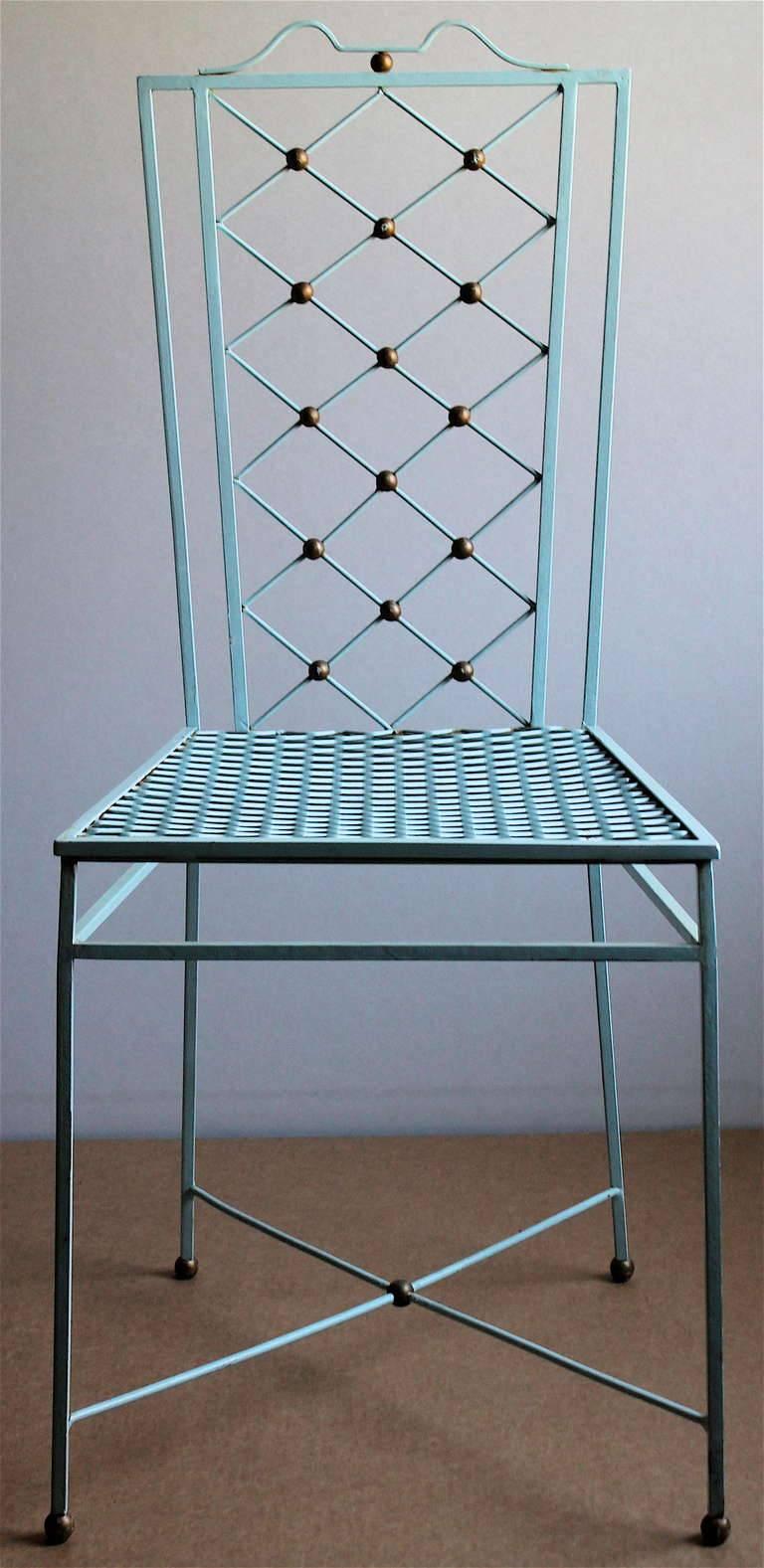 Mid-Century Modern 1940s Royere Style Wrought Iron Dining Chairs For Sale