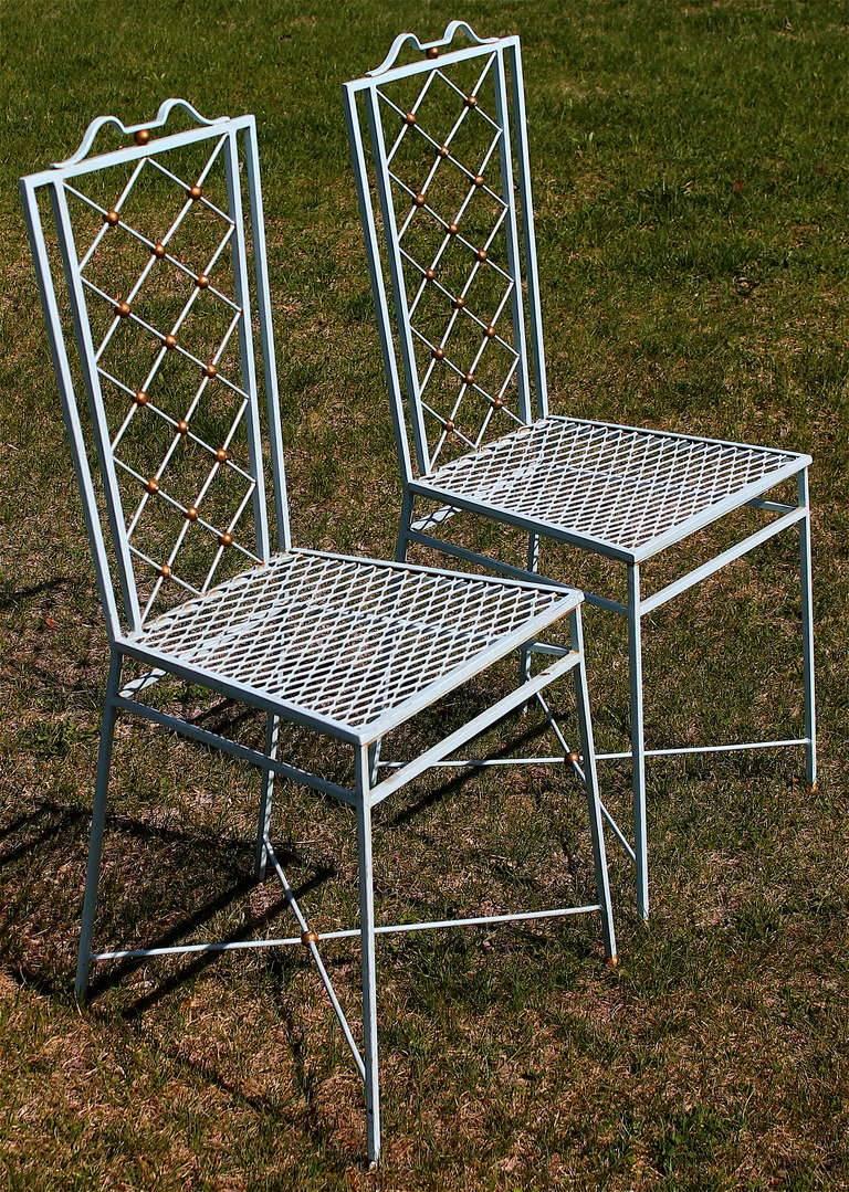 Peint Chaises de salle à manger en fer forgé, style Royere, années 1940 en vente