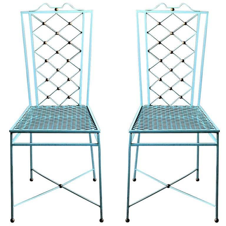 1940s Royere Style Wrought Iron Dining Chairs In Good Condition For Sale In Sharon, CT