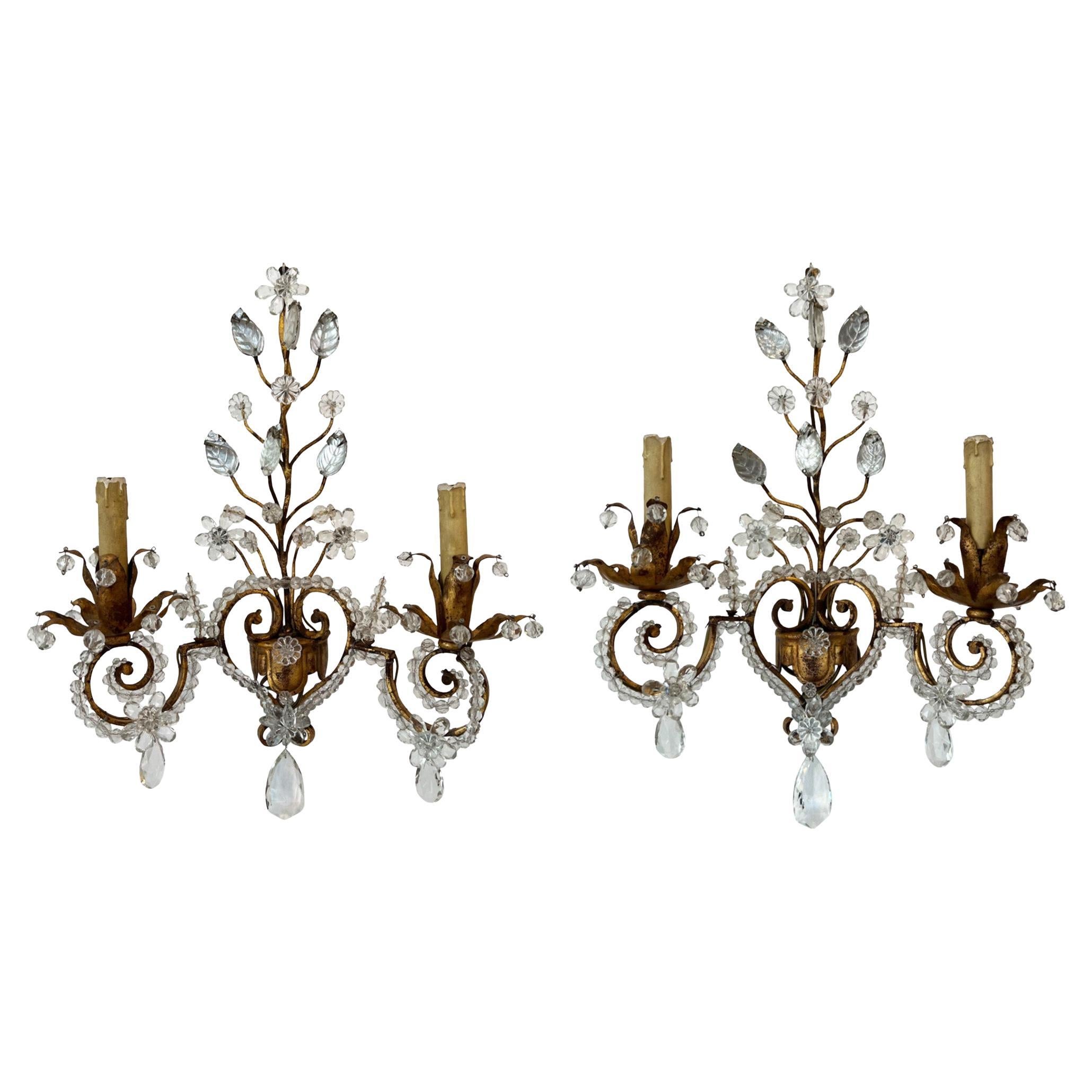 Pair of French 1950s Baguès Style Wall Sconces