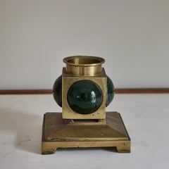 Pair of French 1950s Brass and Colored Glass Candlesticks