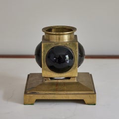 Pair of French 1950s Brass and Colored Glass Candlesticks