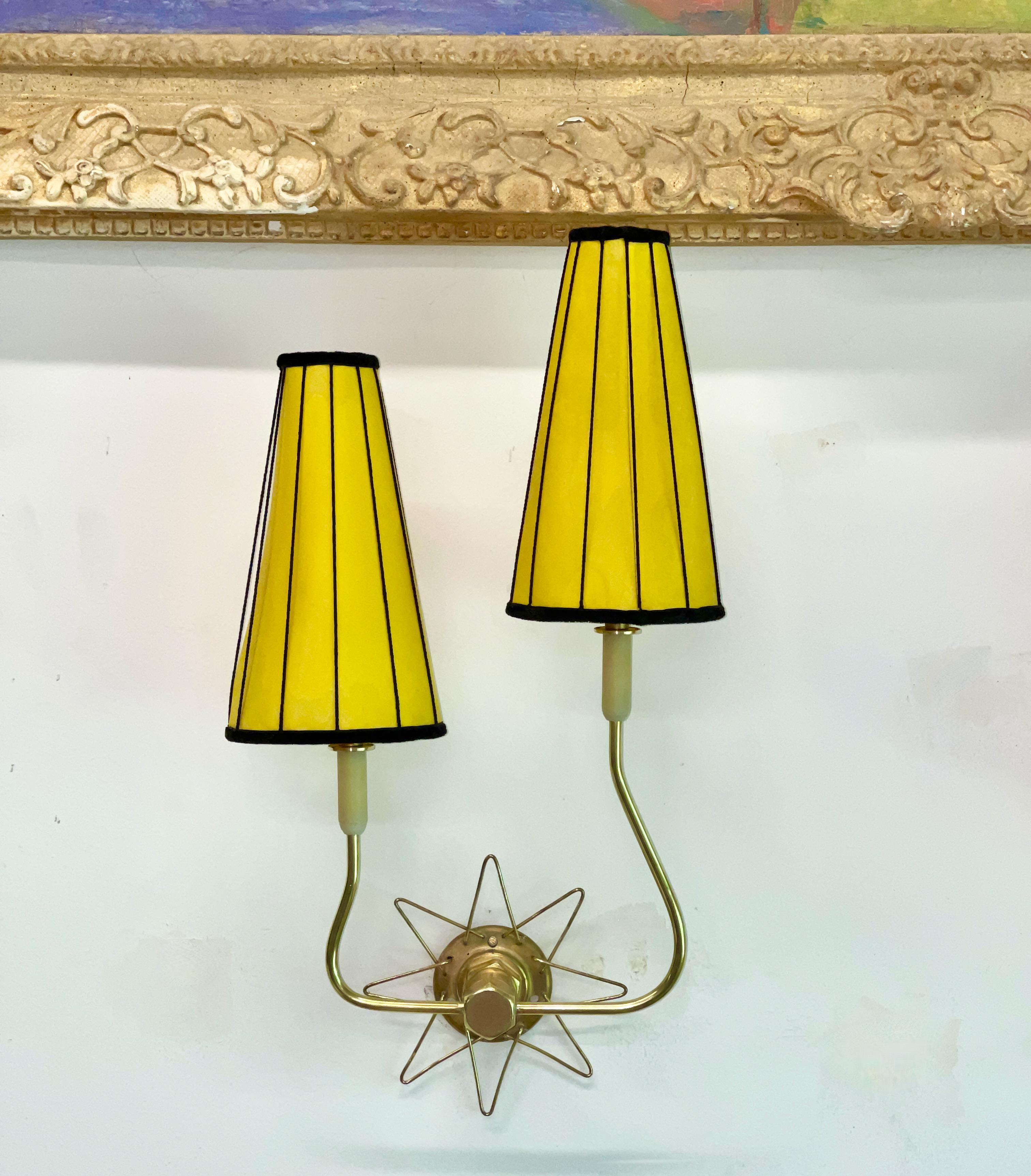 Pair of French 1950's Brass Wire Star Sconces For Sale 4