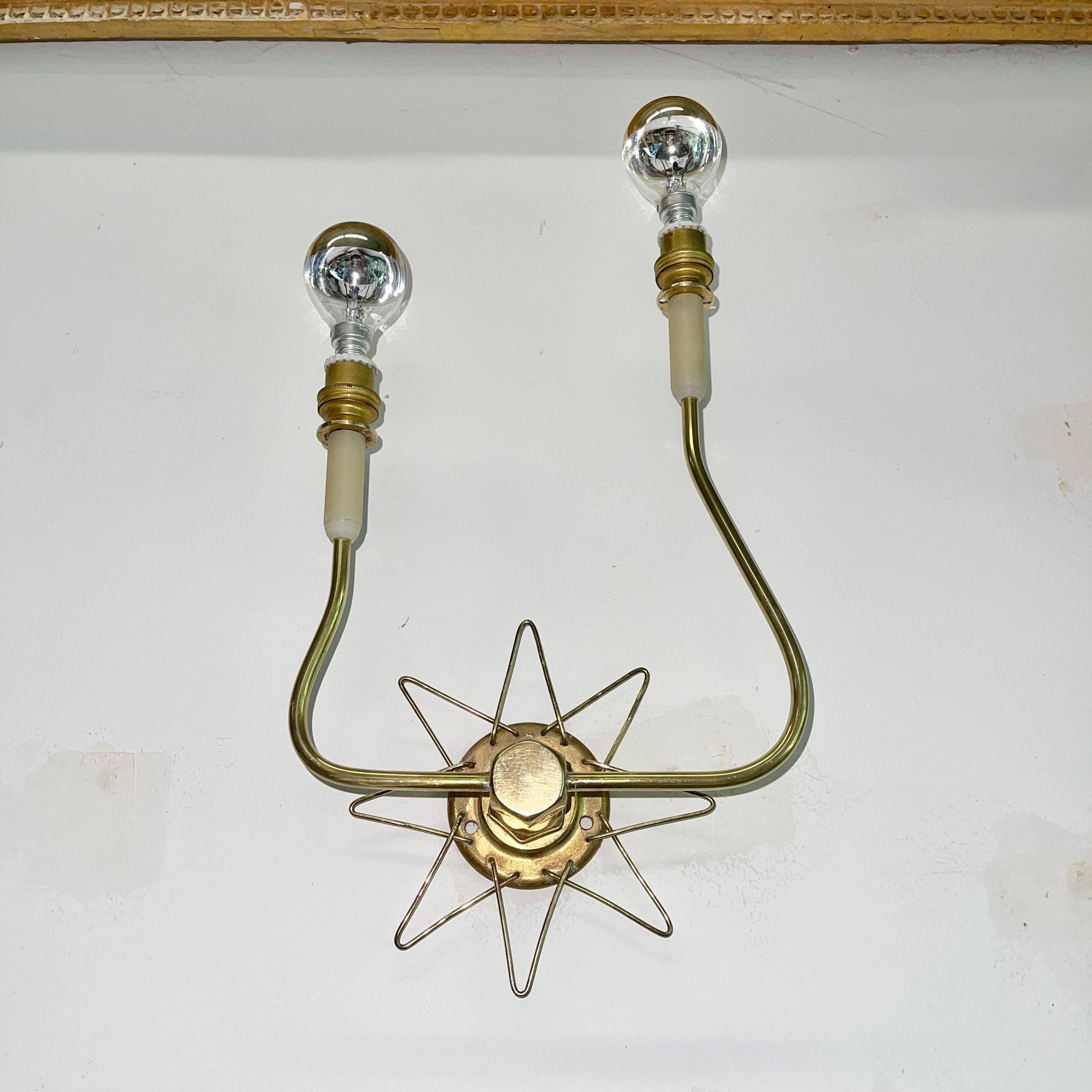 Pair of French 1950's Brass Wire Star Sconces For Sale 6