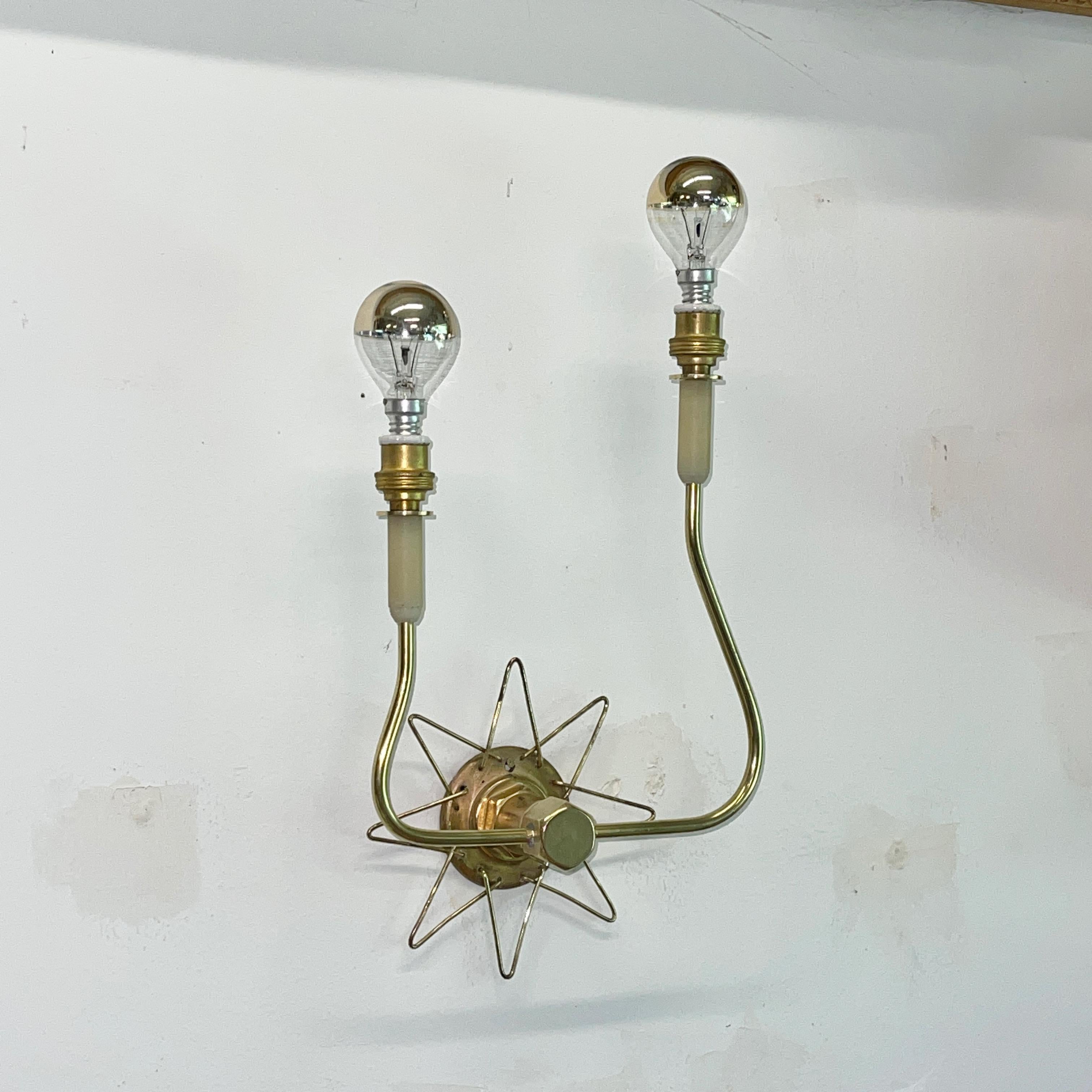 Pair of French 1950's Brass Wire Star Sconces For Sale 7