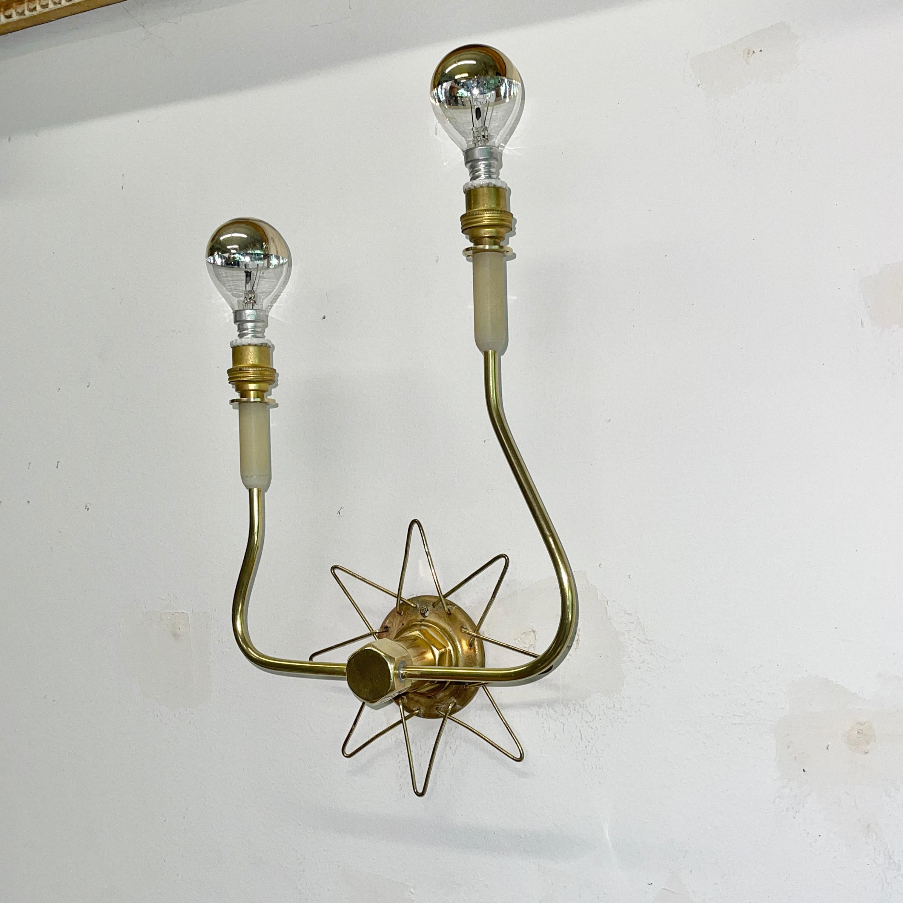 Pair of French 1950's Brass Wire Star Sconces For Sale 9