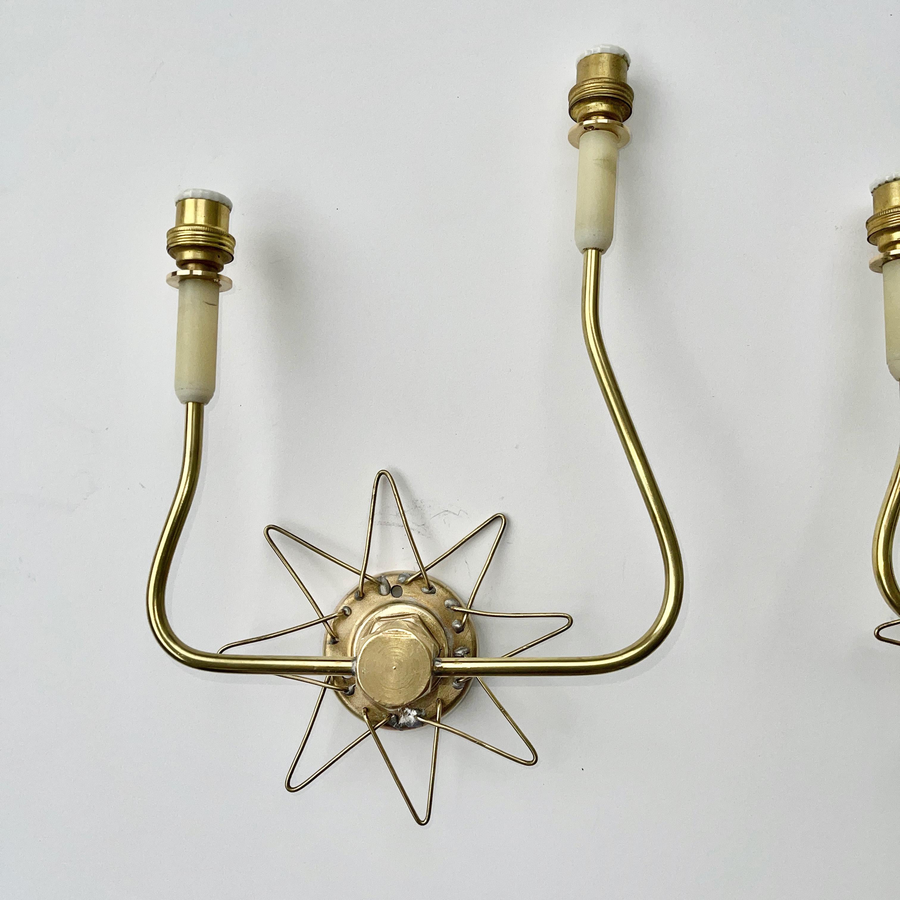 Pair of French 1950's Brass Wire Star Sconces For Sale 12